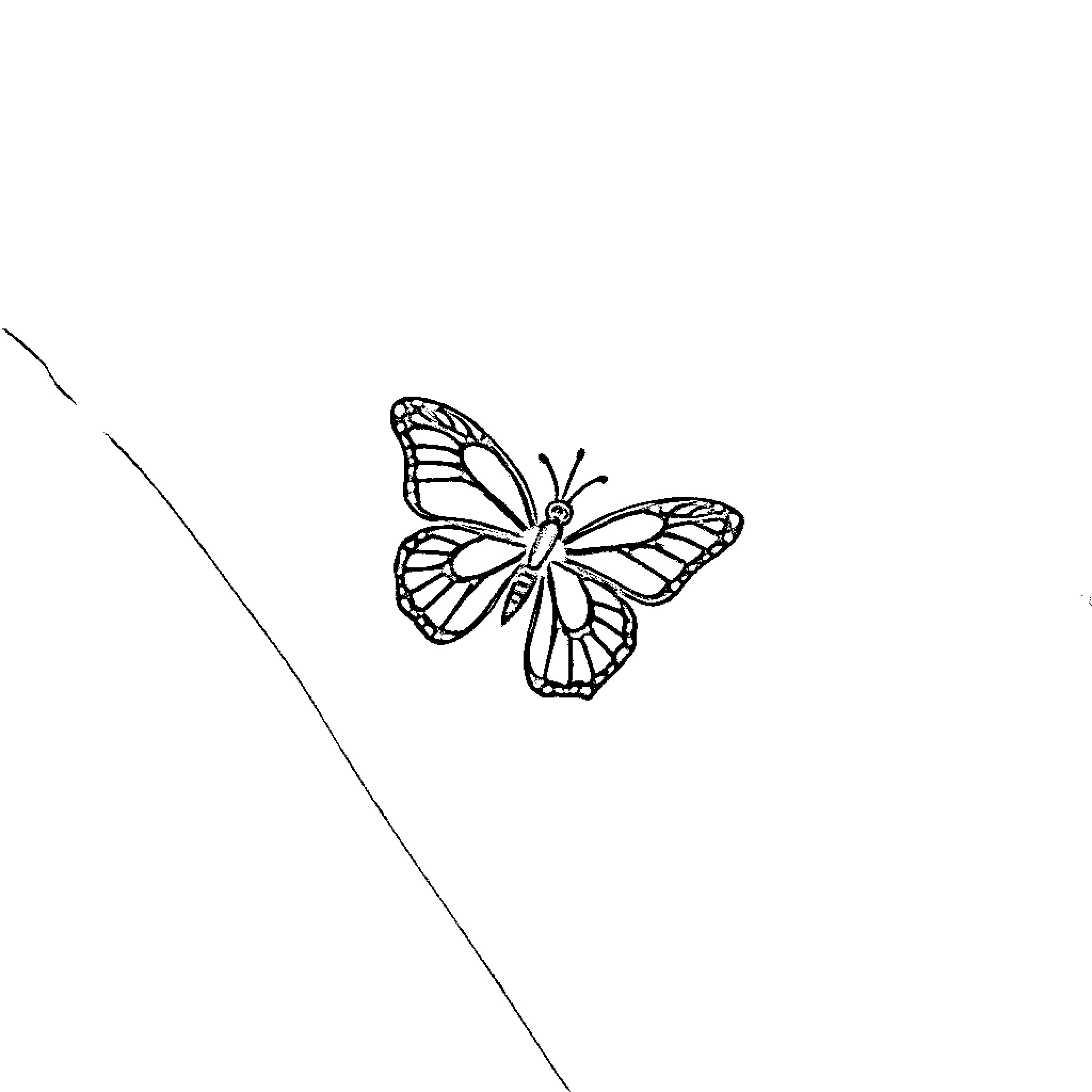 Tattoo of a butterfly in flight Coloring Page (free black-and-white line drawing printable PDF for all, from beginners to advanced learners, including children, teens, adults, and seniors)