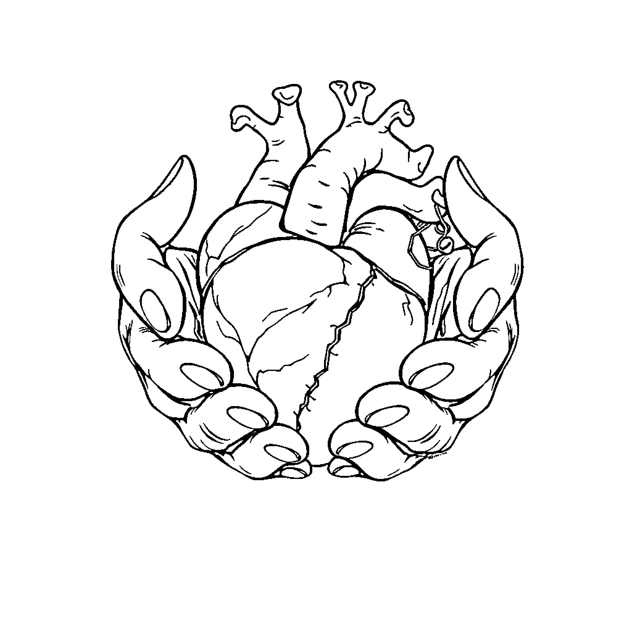 Coração enraizado em natureza selvagem Coloring Page (free black-and-white line drawing printable PDF for all, from beginners to advanced learners, including children, teens, adults, and seniors)