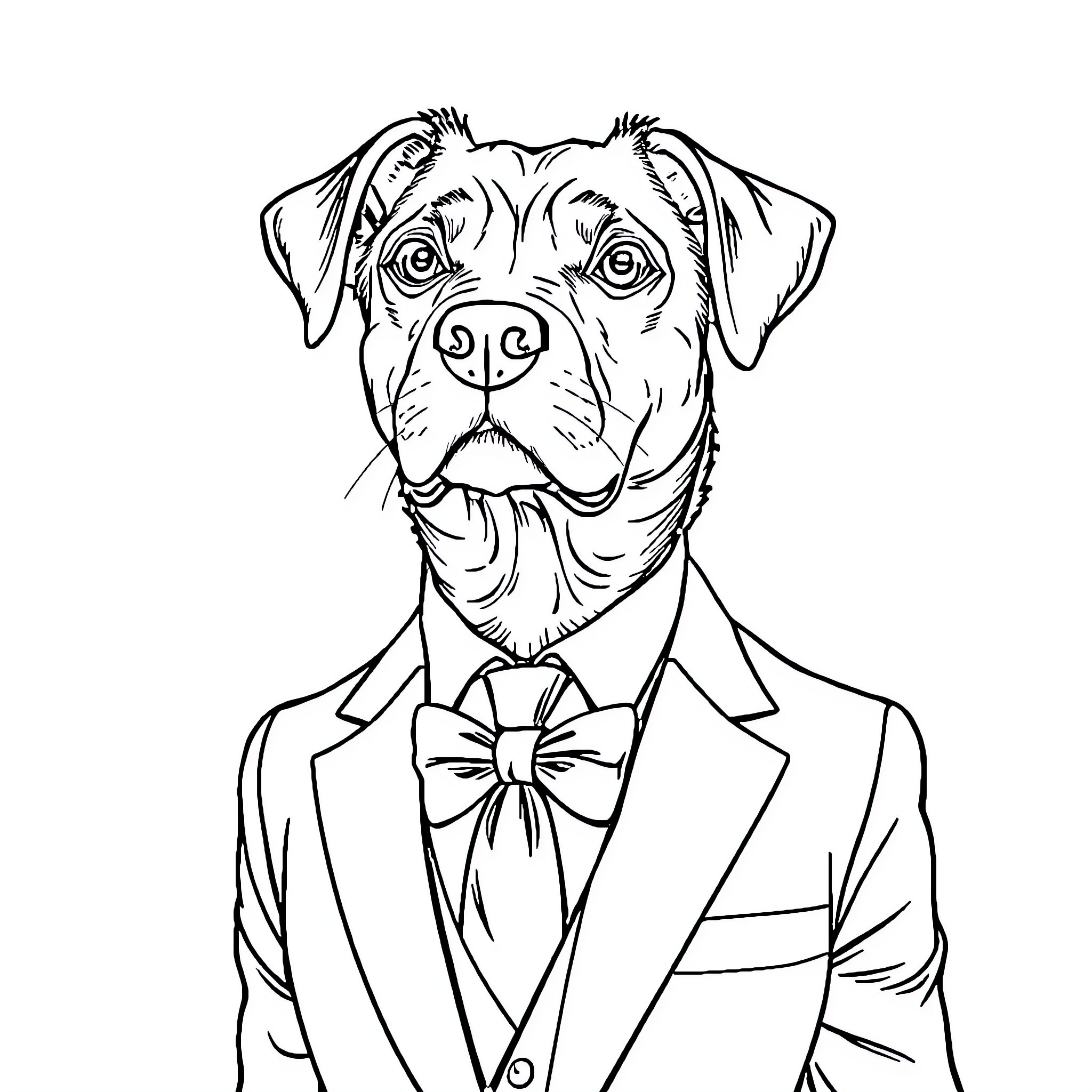 Dog dressed in formal attire Coloring Page (free black-and-white line drawing printable PDF for all, from beginners to advanced learners, including children, teens, adults, and seniors)