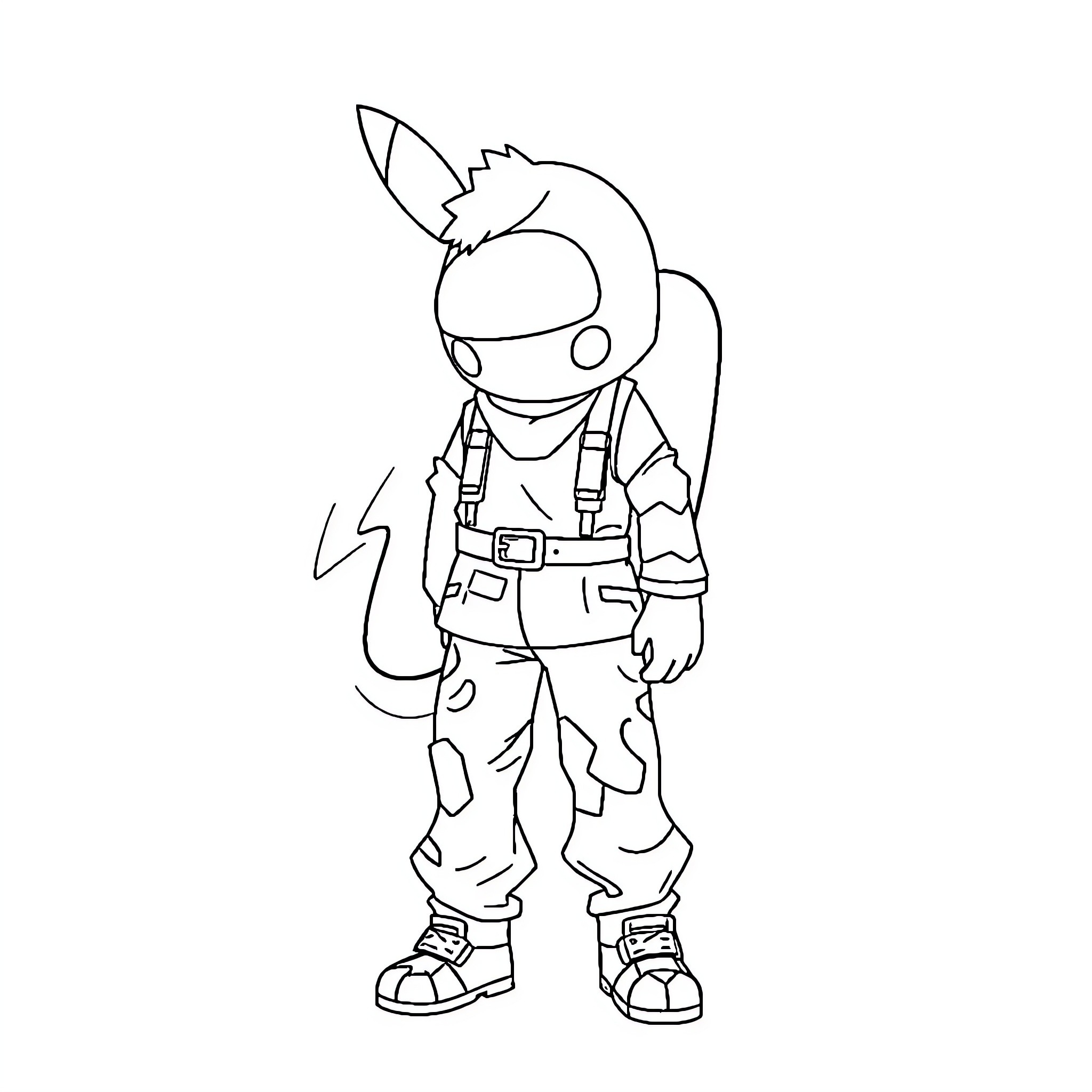 Pokémon Trainer Wearing Unique Outfit Coloring Page (free black-and-white line drawing printable PDF for all, from beginners to advanced learners, including children, teens, adults, and seniors)