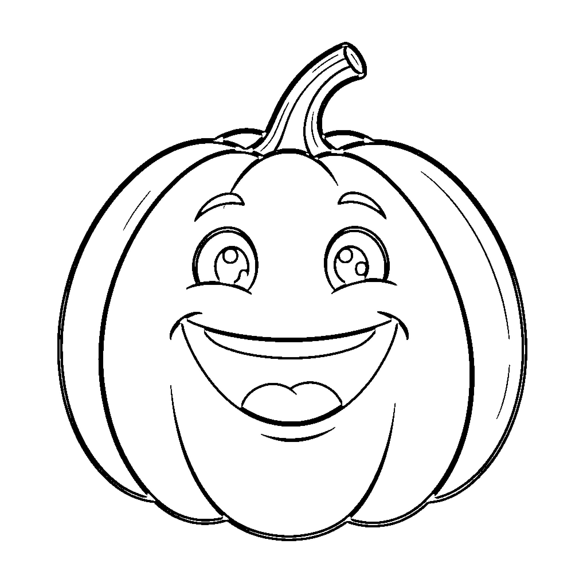 Pumpkin smiling with a joyful and happy expression Coloring Page (free black-and-white line drawing printable PDF for all, from beginners to advanced learners, including children, teens, adults, and seniors)