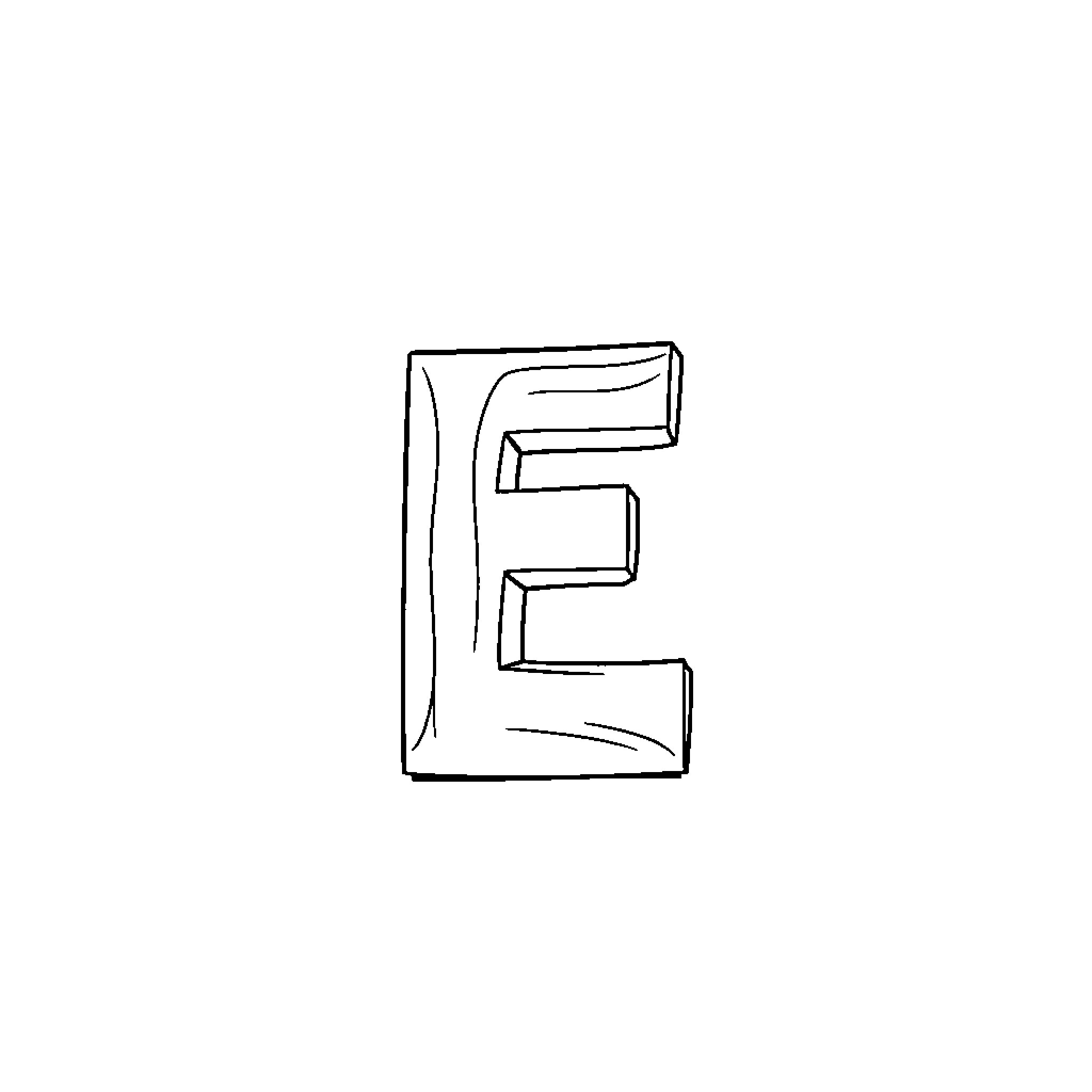 Letter E in sketchy monochrome style Coloring Page (free black-and-white line drawing printable PDF for all, from beginners to advanced learners, including children, teens, adults, and seniors)