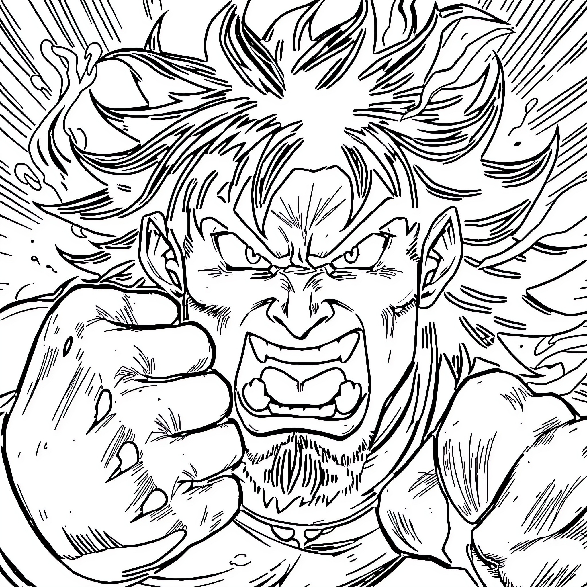 Sanemi's Intense Expression and Fierce Stance Coloring Page (free black-and-white line drawing printable PDF for all, from beginners to advanced learners, including children, teens, adults, and seniors)