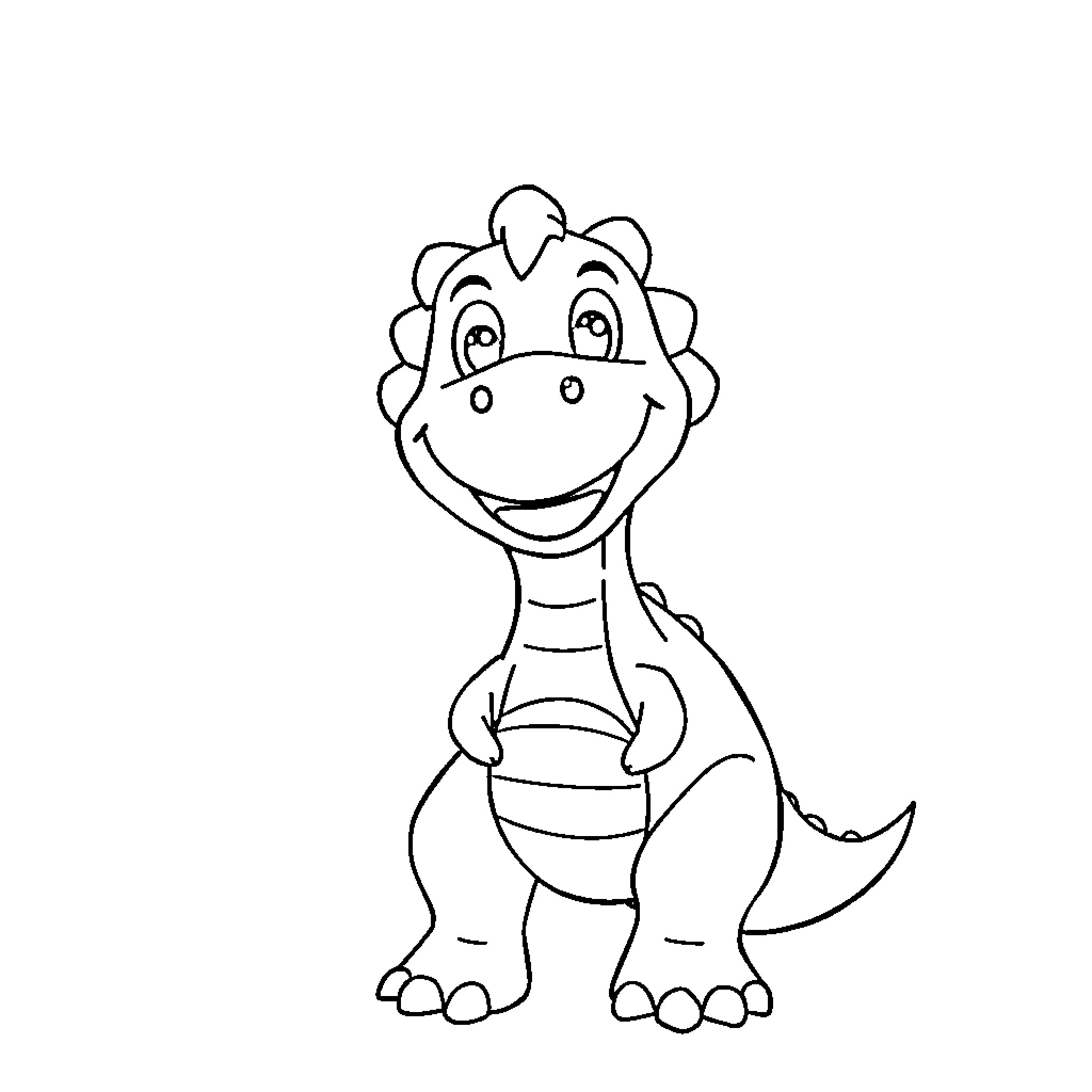 Barnie the Friendly Dinosaur Coloring Page (free black-and-white line drawing printable PDF for all, from beginners to advanced learners, including children, teens, adults, and seniors)