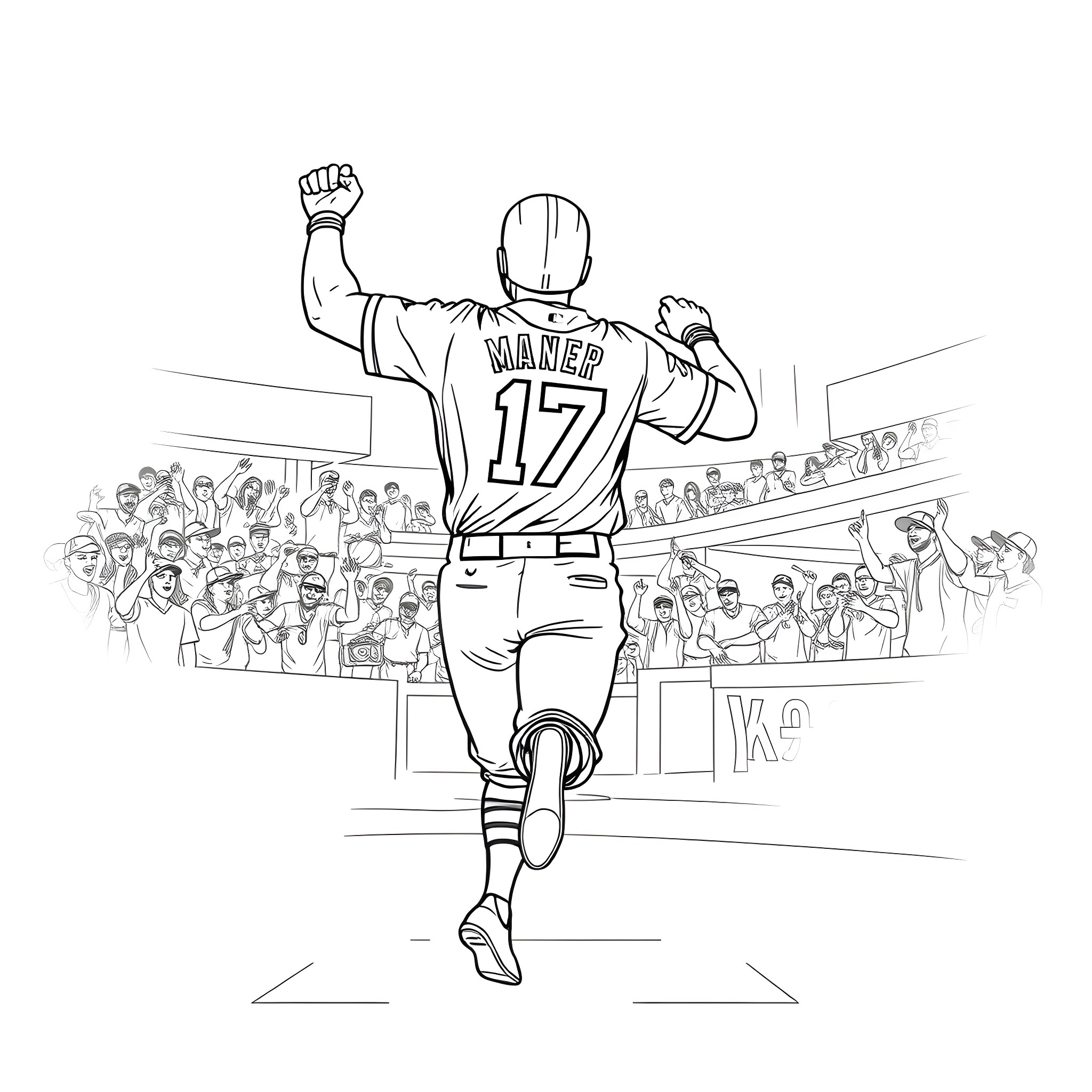 Player running triumphantly on the field Coloring Page (free black-and-white line drawing printable PDF for all, from beginners to advanced learners, including children, teens, adults, and seniors)