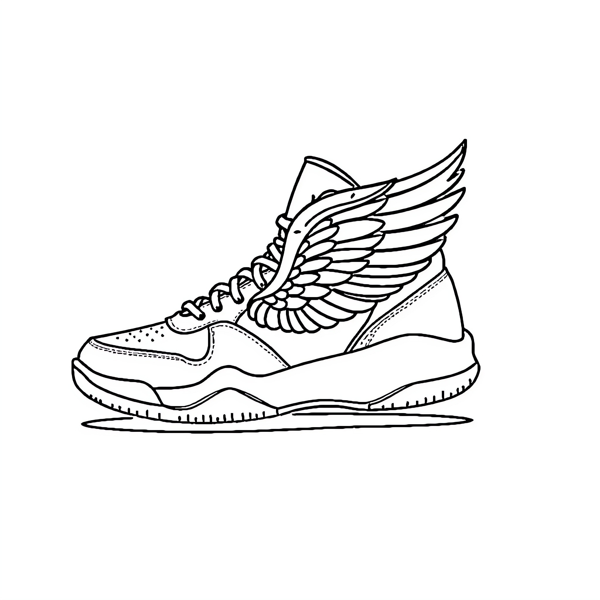Shoe with wing design Coloring Page (free black-and-white line drawing printable PDF for all, from beginners to advanced learners, including children, teens, adults, and seniors)