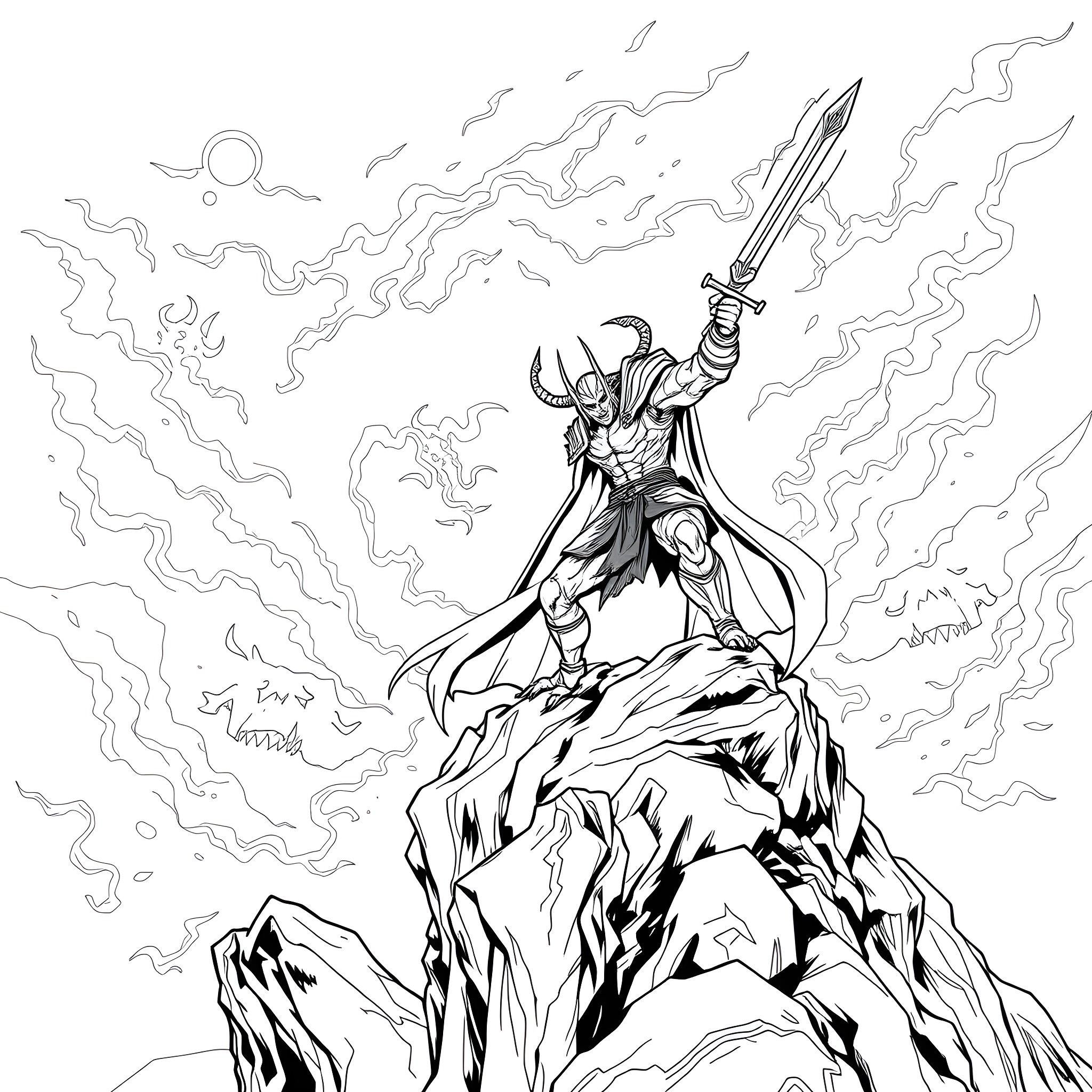 Demon Slayer Warrior Unleashing Powerful Attack Coloring Page (free black-and-white line drawing printable PDF for all, from beginners to advanced learners, including children, teens, adults, and seniors)