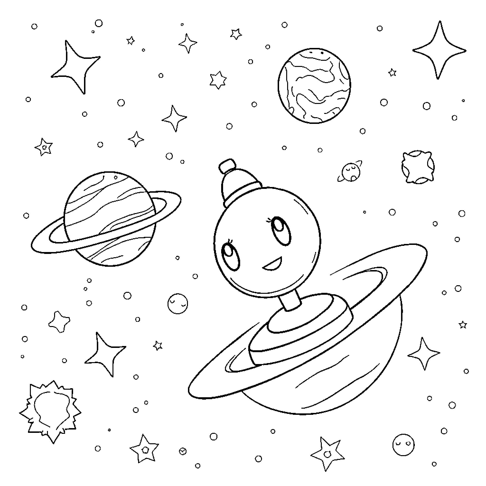 Luxo Jr's Cosmic Adventure Coloring Page (free black-and-white line drawing printable PDF for all, from beginners to advanced learners, including children, teens, adults, and seniors)