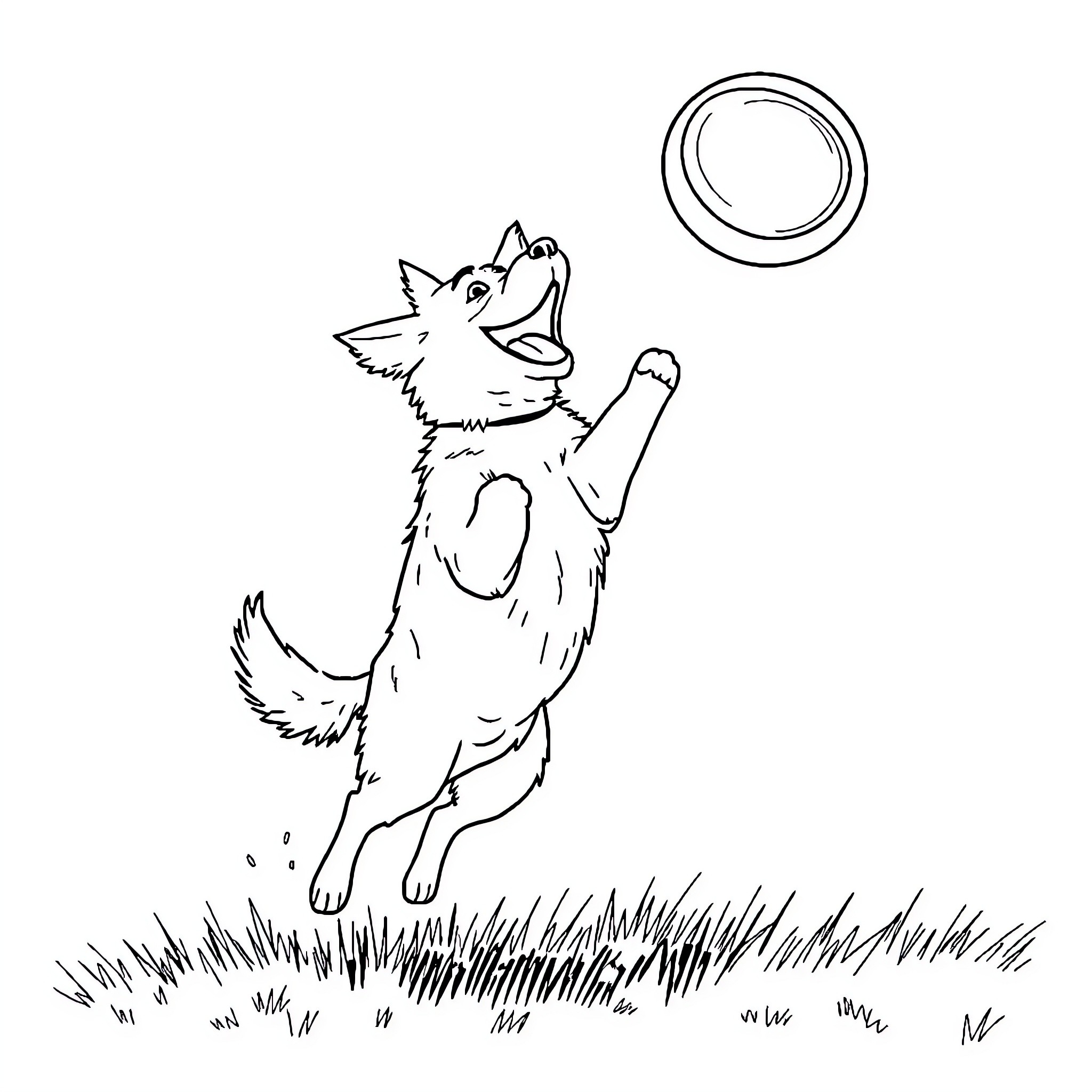 Chien playing joyfully with a ball Coloring Page (free black-and-white line drawing printable PDF for all, from beginners to advanced learners, including children, teens, adults, and seniors)