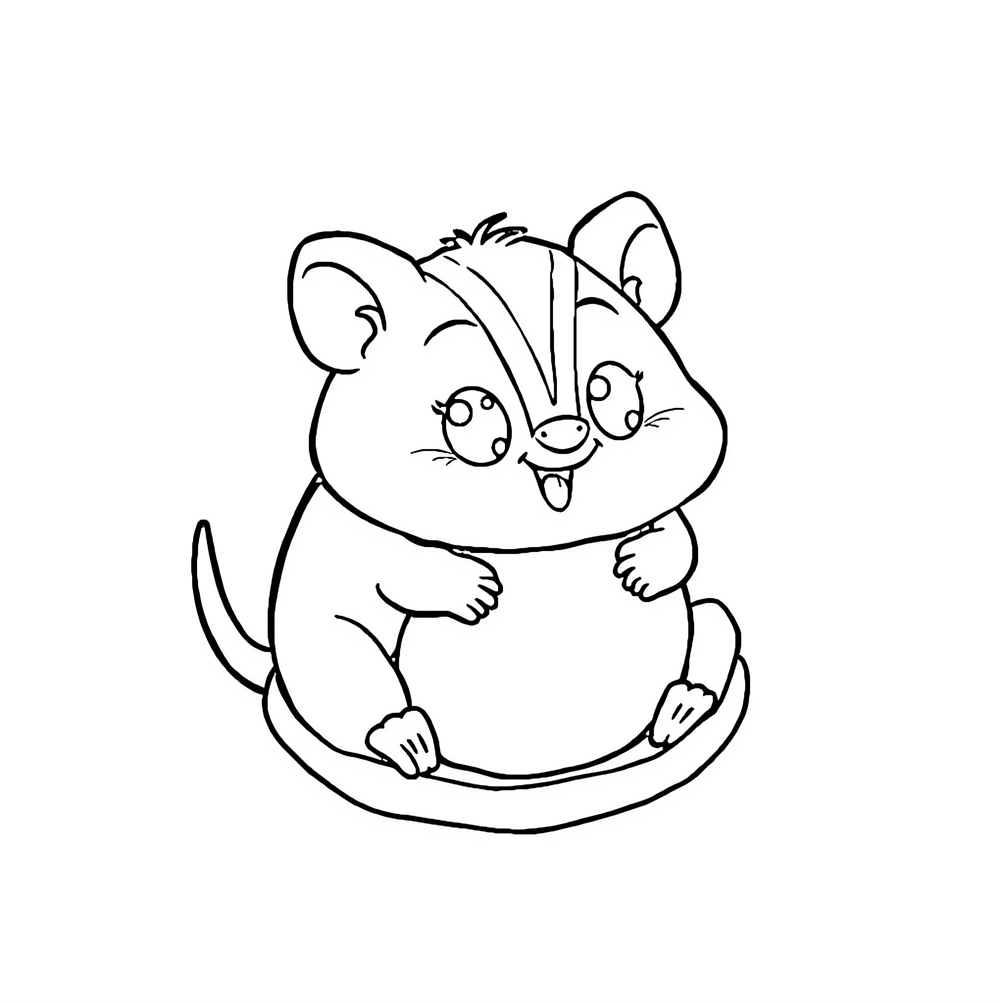 Smiling Skunk Sitting on the Ground Coloring Page (free black-and-white line drawing printable PDF for all, from beginners to advanced learners, including children, teens, adults, and seniors)