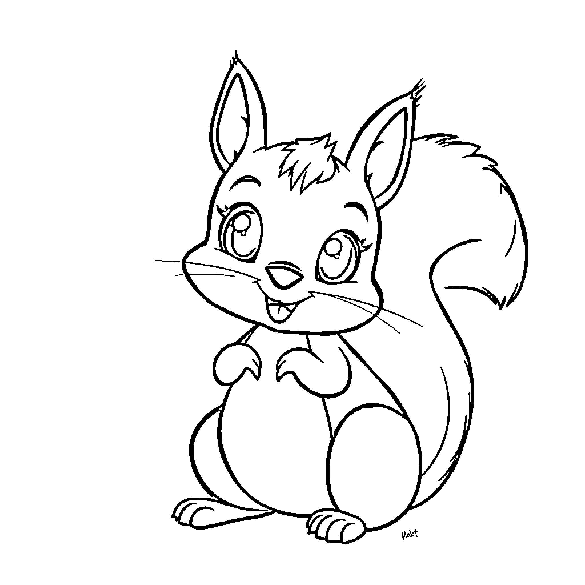 Squirrel in playful pose Coloring Page (free black-and-white line drawing printable PDF for all, from beginners to advanced learners, including children, teens, adults, and seniors)