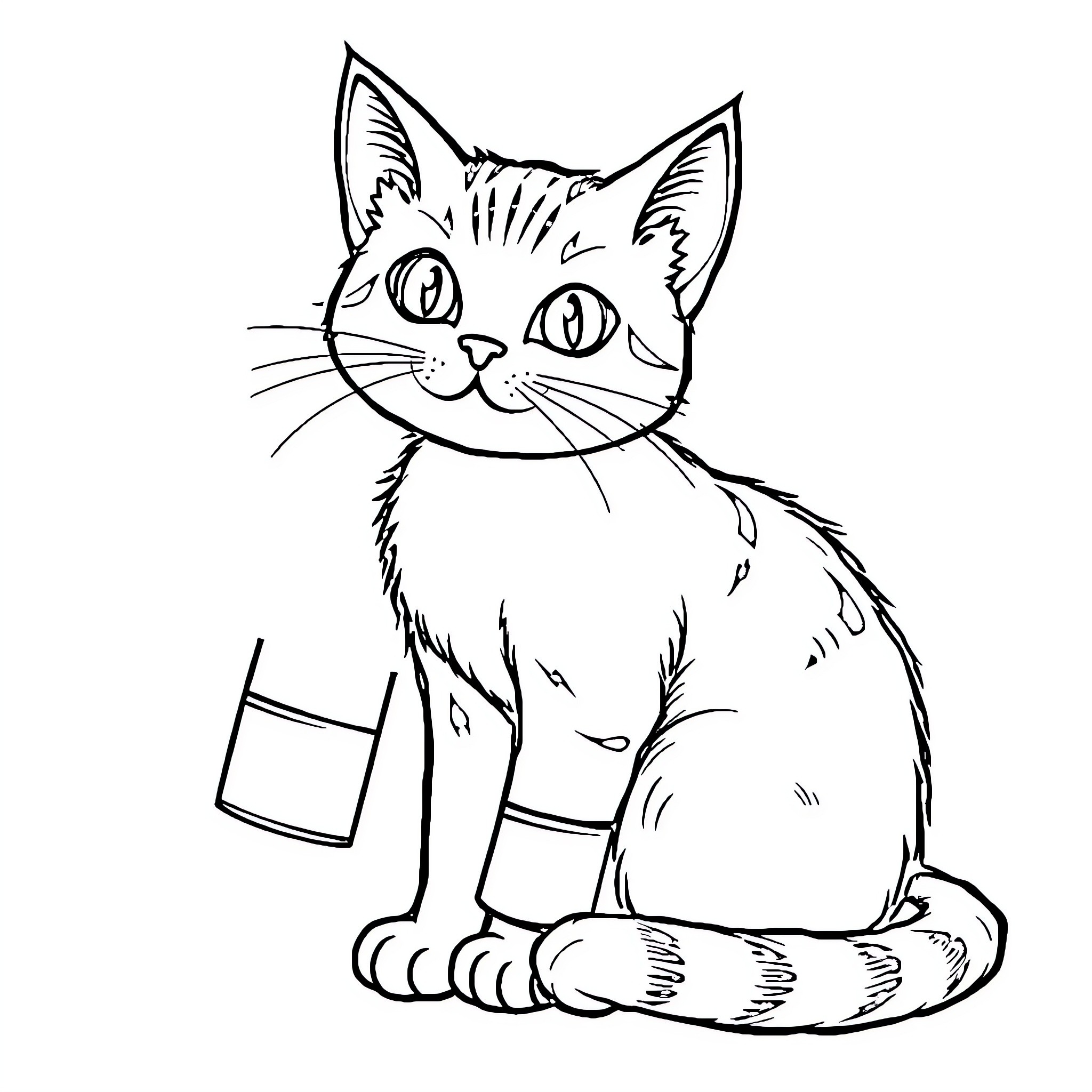Cat in a Thoughtful Pose Coloring Page (free black-and-white line drawing printable PDF for all, from beginners to advanced learners, including children, teens, adults, and seniors)