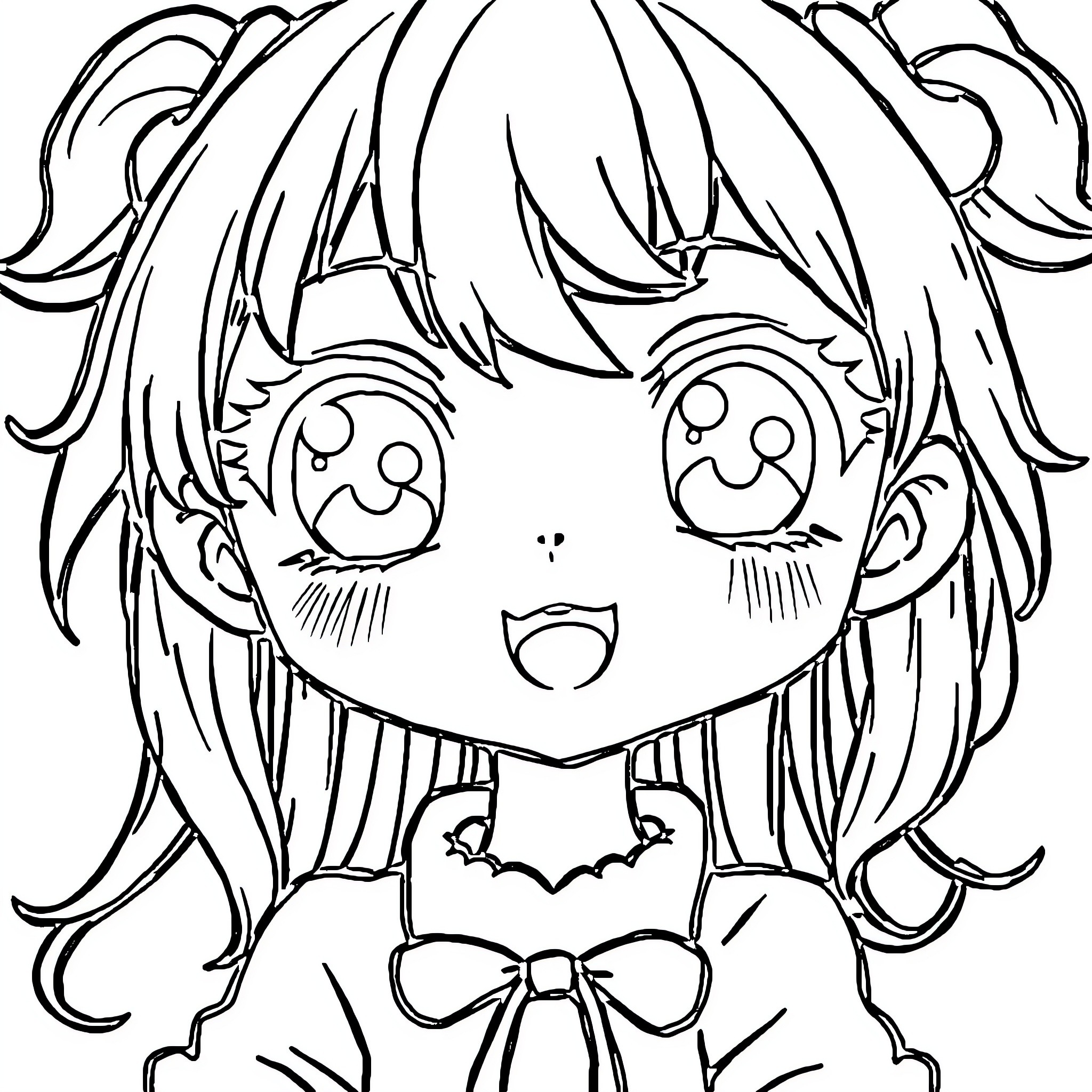 Anime Girl in Cute Dress with Surprised Expression Coloring Page (free black-and-white line drawing printable PDF for all, from beginners to advanced learners, including children, teens, adults, and seniors)