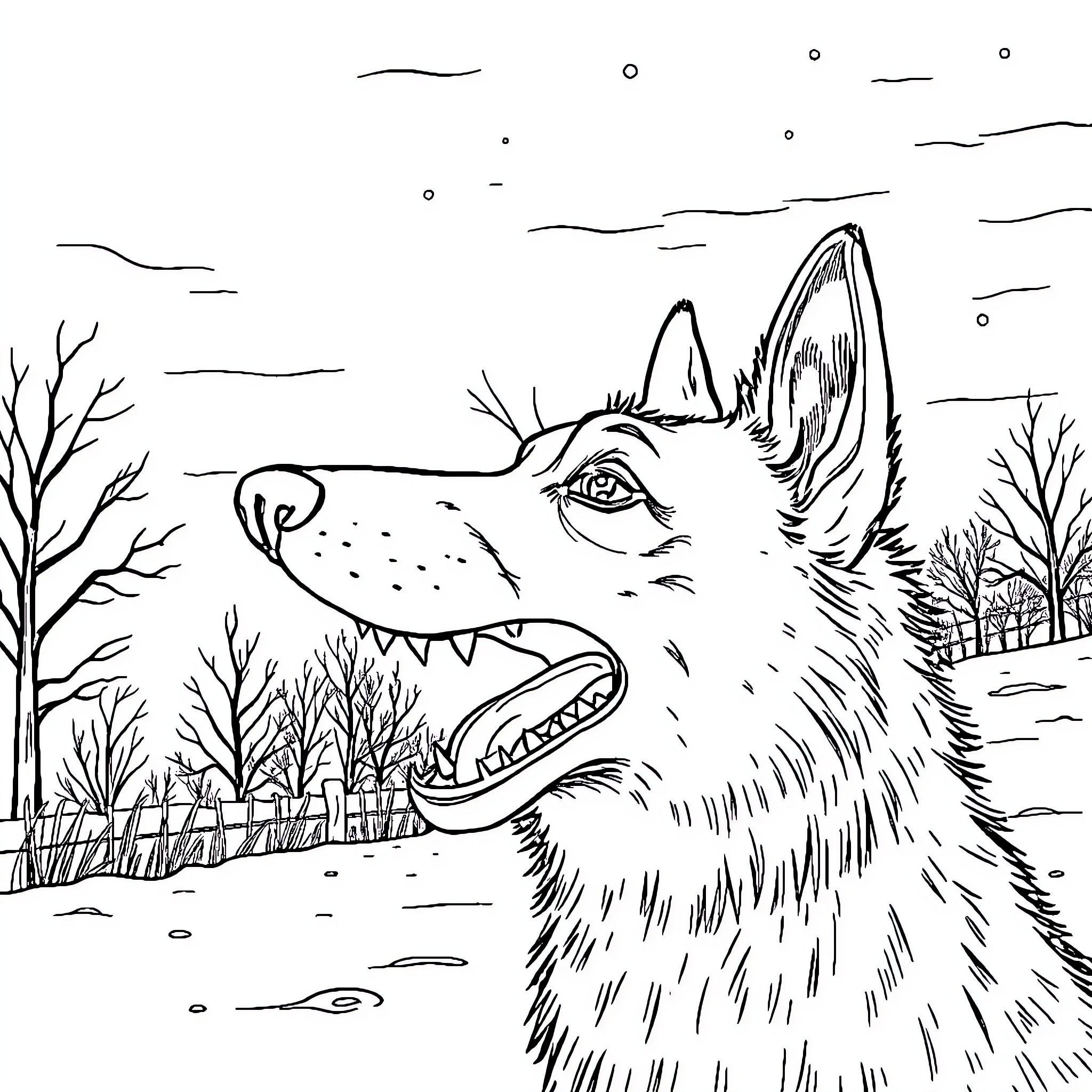 Winter Wildlife Adventure in the Snowy Forest Coloring Page (free black-and-white line drawing printable PDF for all, from beginners to advanced learners, including children, teens, adults, and seniors)