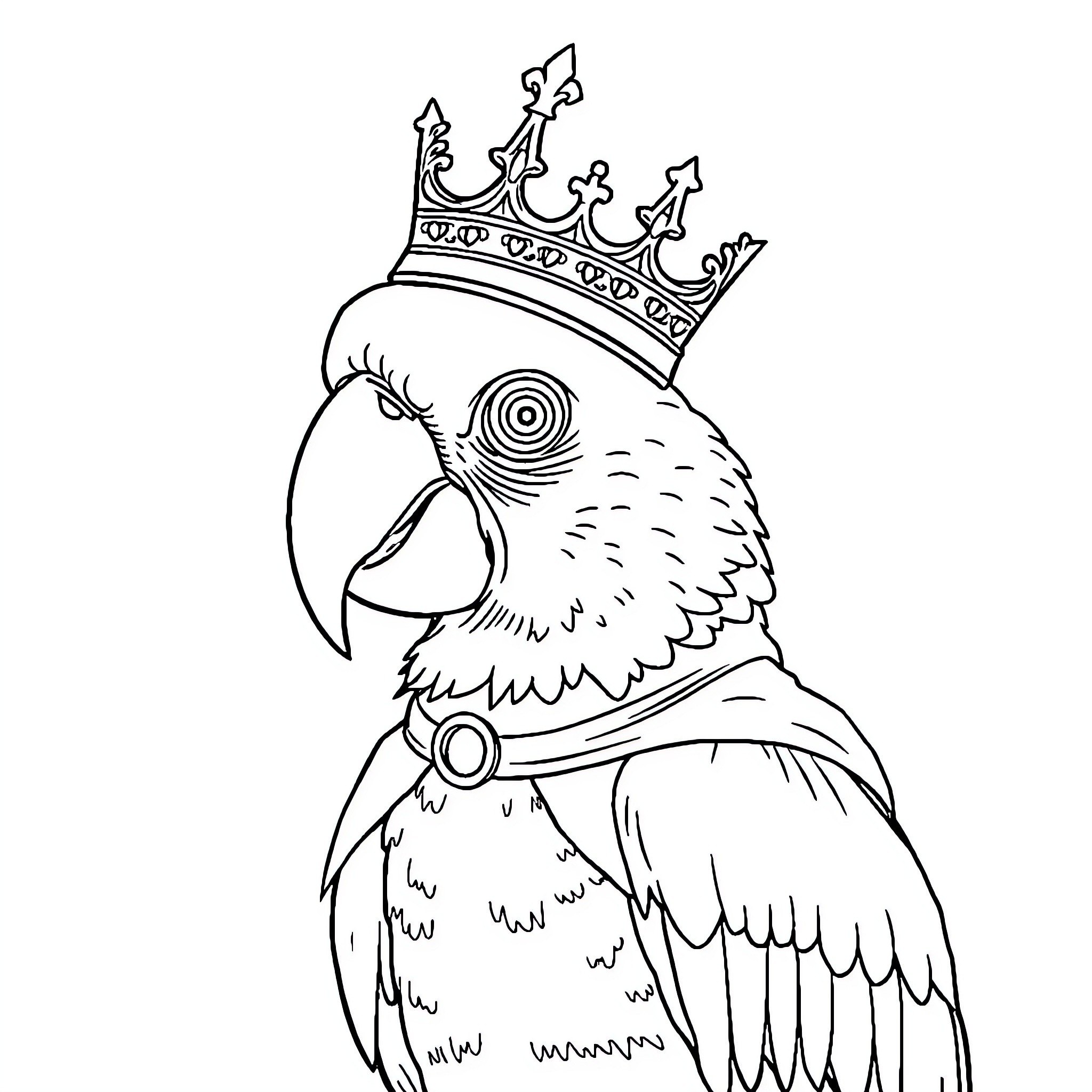 Cockatoo with a regal crown Coloring Page (free black-and-white line drawing printable PDF for all, from beginners to advanced learners, including children, teens, adults, and seniors)