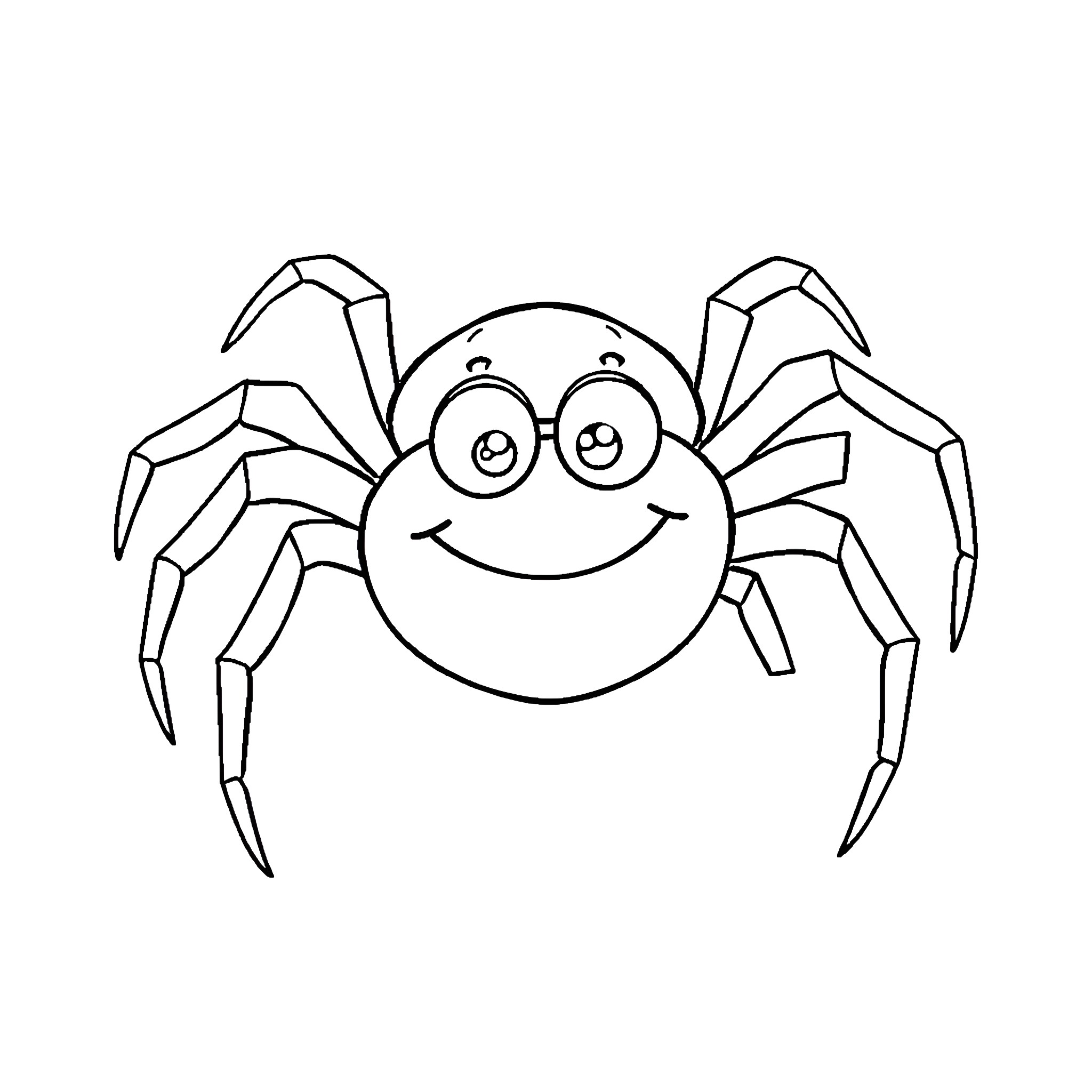Spider with a Cheerful Expression Coloring Page (free black-and-white line drawing printable PDF for all, from beginners to advanced learners, including children, teens, adults, and seniors)