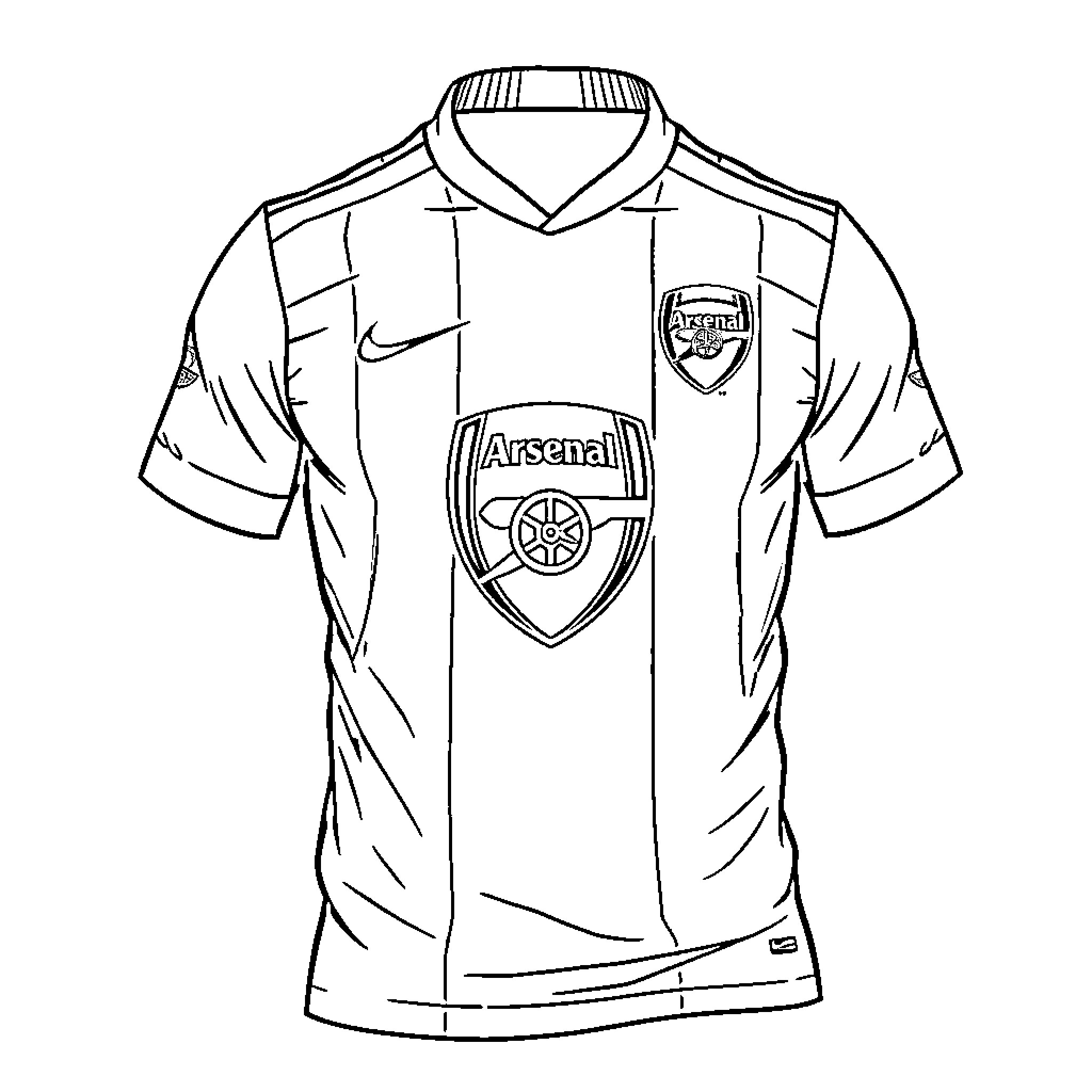 Shirt with Arsenal football club logo and design Coloring Page (free black-and-white line drawing printable PDF for all, from beginners to advanced learners, including children, teens, adults, and seniors)