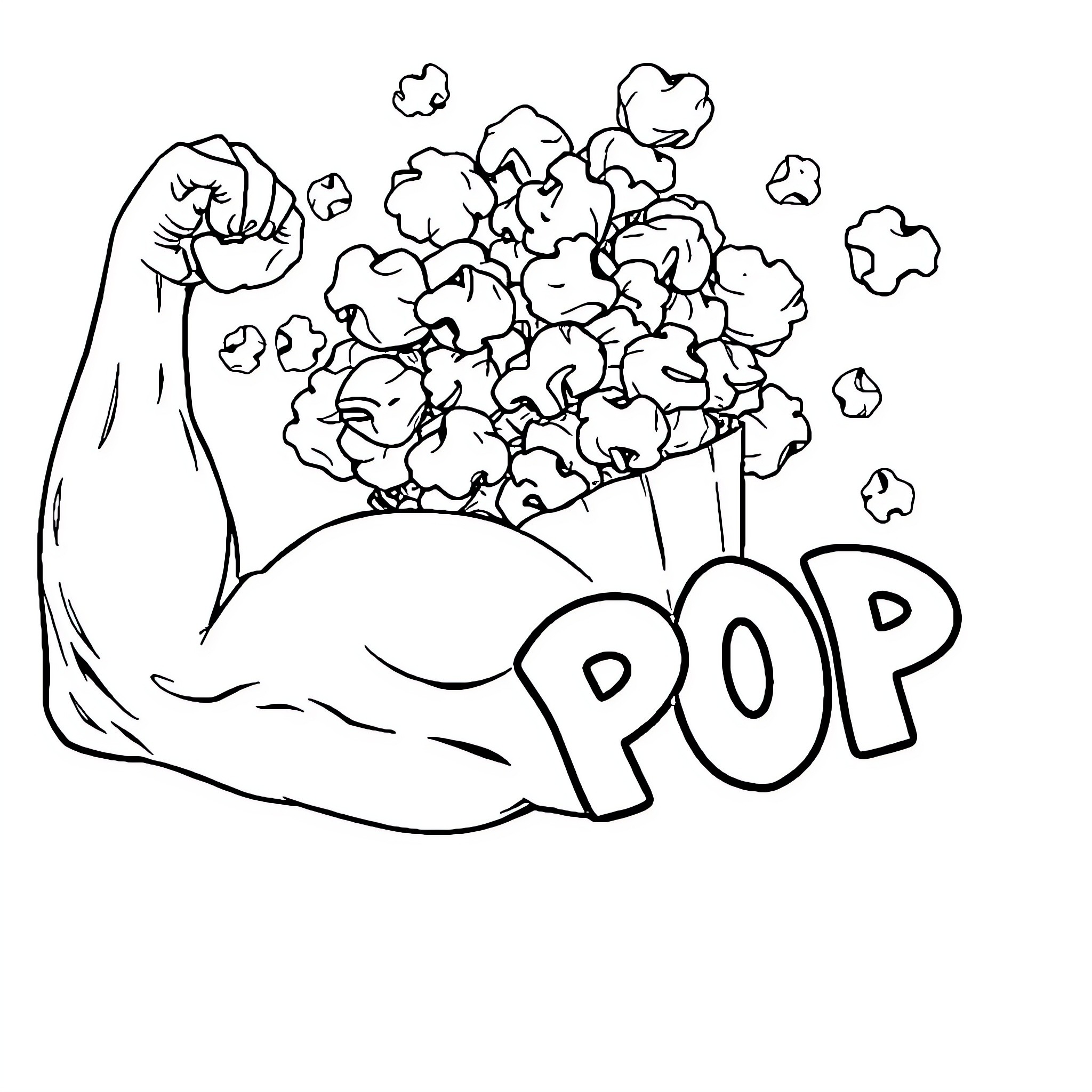 Popcorn bursting with power Coloring Page (free black-and-white line drawing printable PDF for all, from beginners to advanced learners, including children, teens, adults, and seniors)