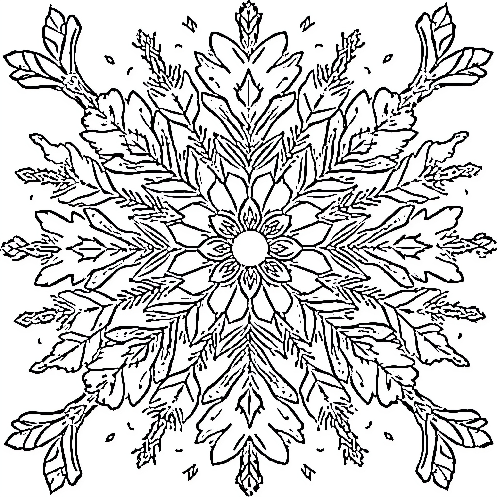 Mandala of intricate floral patterns Coloring Page (free black-and-white line drawing printable PDF for all, from beginners to advanced learners, including children, teens, adults, and seniors)