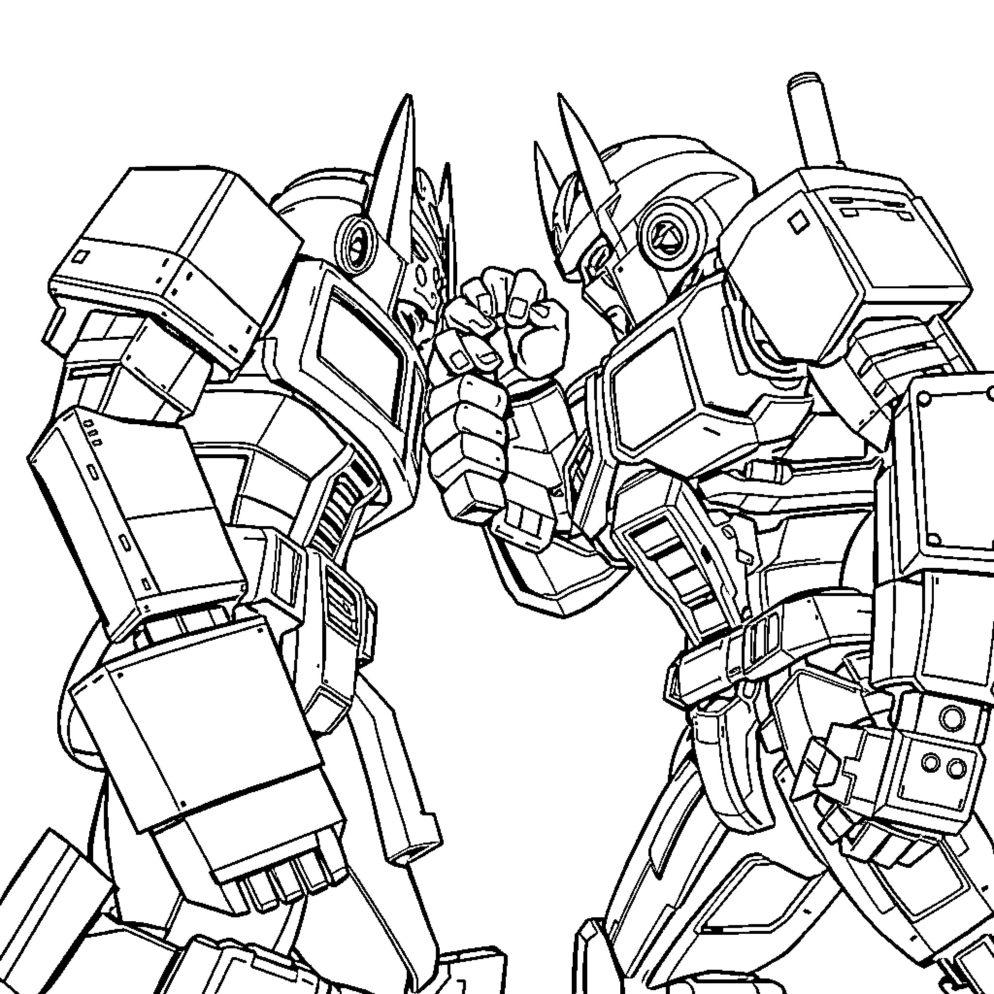 Optimus Prime transformers in epic battle stance Coloring Page (free black-and-white line drawing printable PDF for all, from beginners to advanced learners, including children, teens, adults, and seniors)