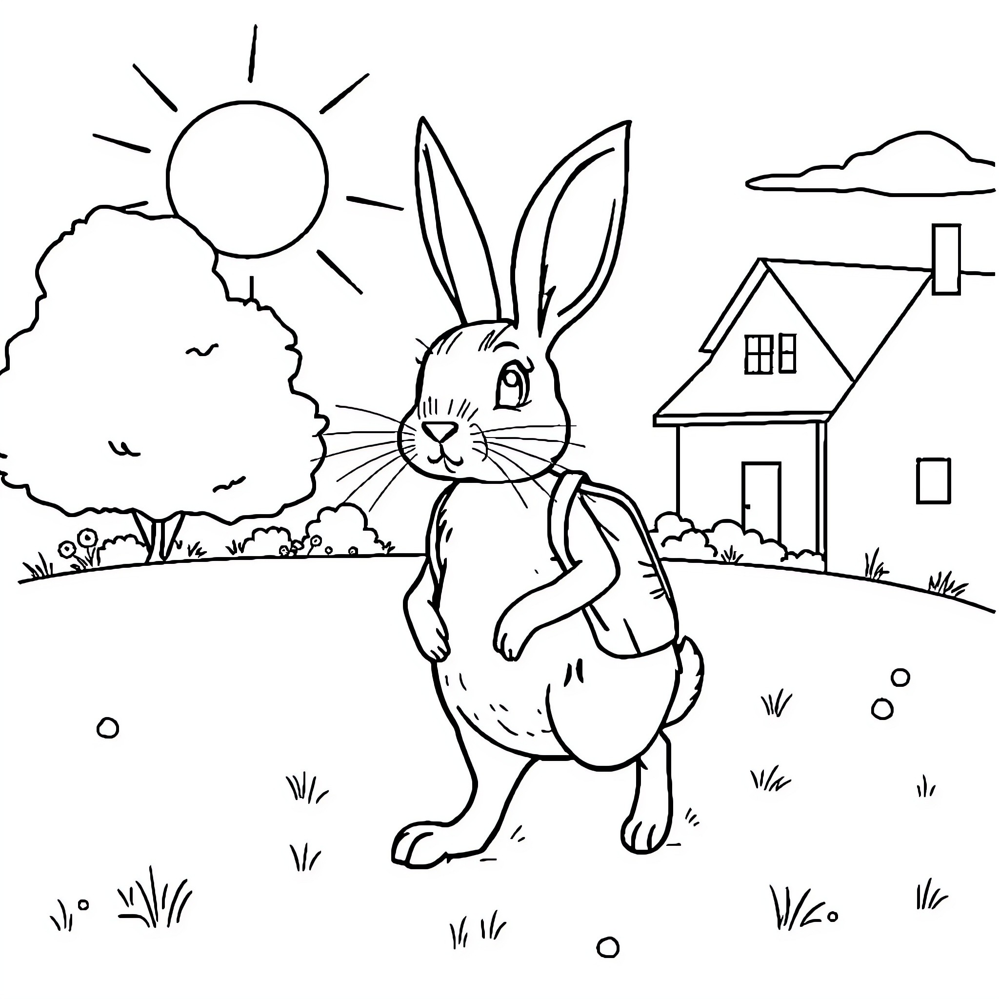 Lapin exploring the countryside Coloring Page (free black-and-white line drawing printable PDF for all, from beginners to advanced learners, including children, teens, adults, and seniors)