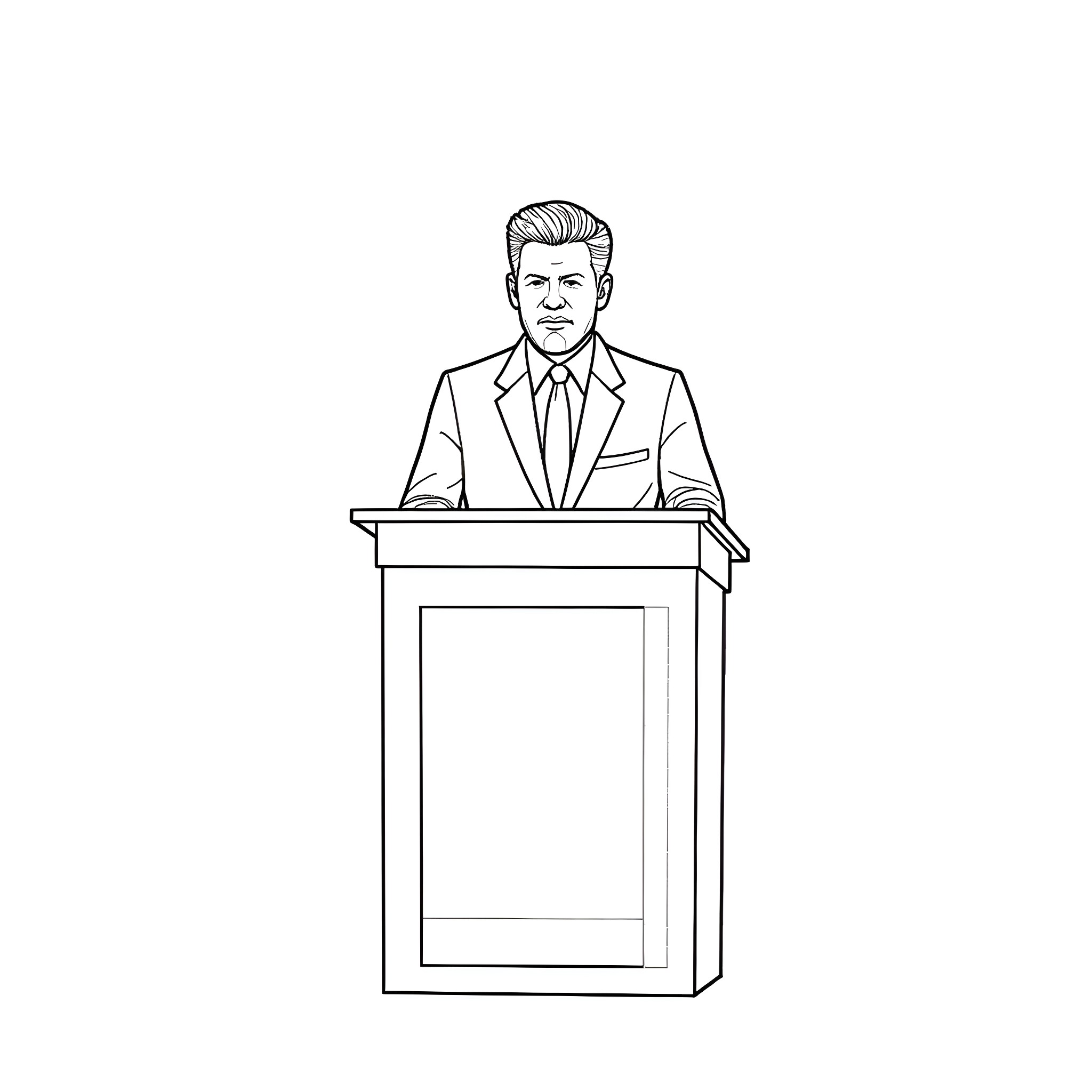 Gordon Ramsay Delivering Passionate Speech at Podium Coloring Page (free black-and-white line drawing printable PDF for all, from beginners to advanced learners, including children, teens, adults, and seniors)