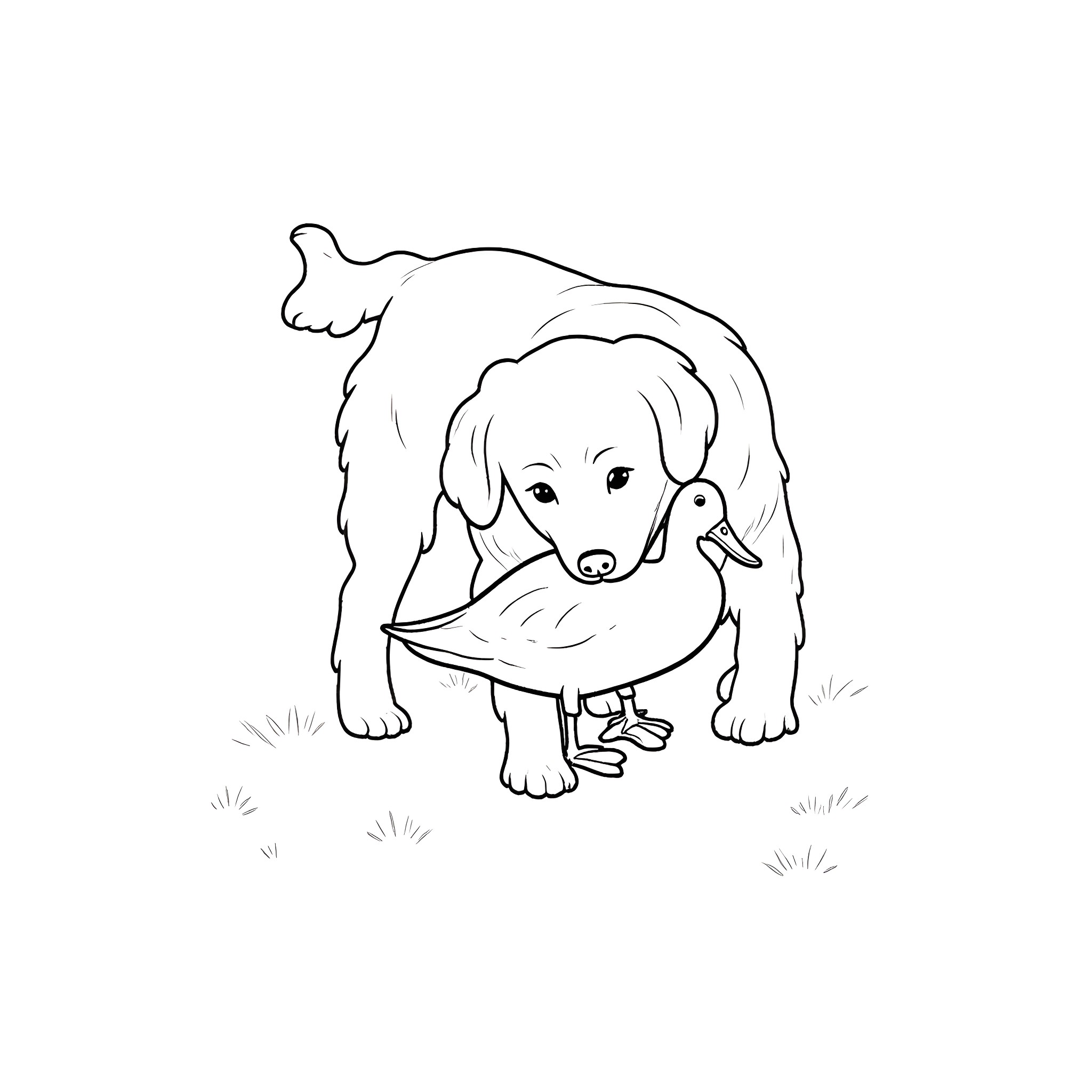 Retriever puppy exploring the outdoors Coloring Page (free black-and-white line drawing printable PDF for all, from beginners to advanced learners, including children, teens, adults, and seniors)