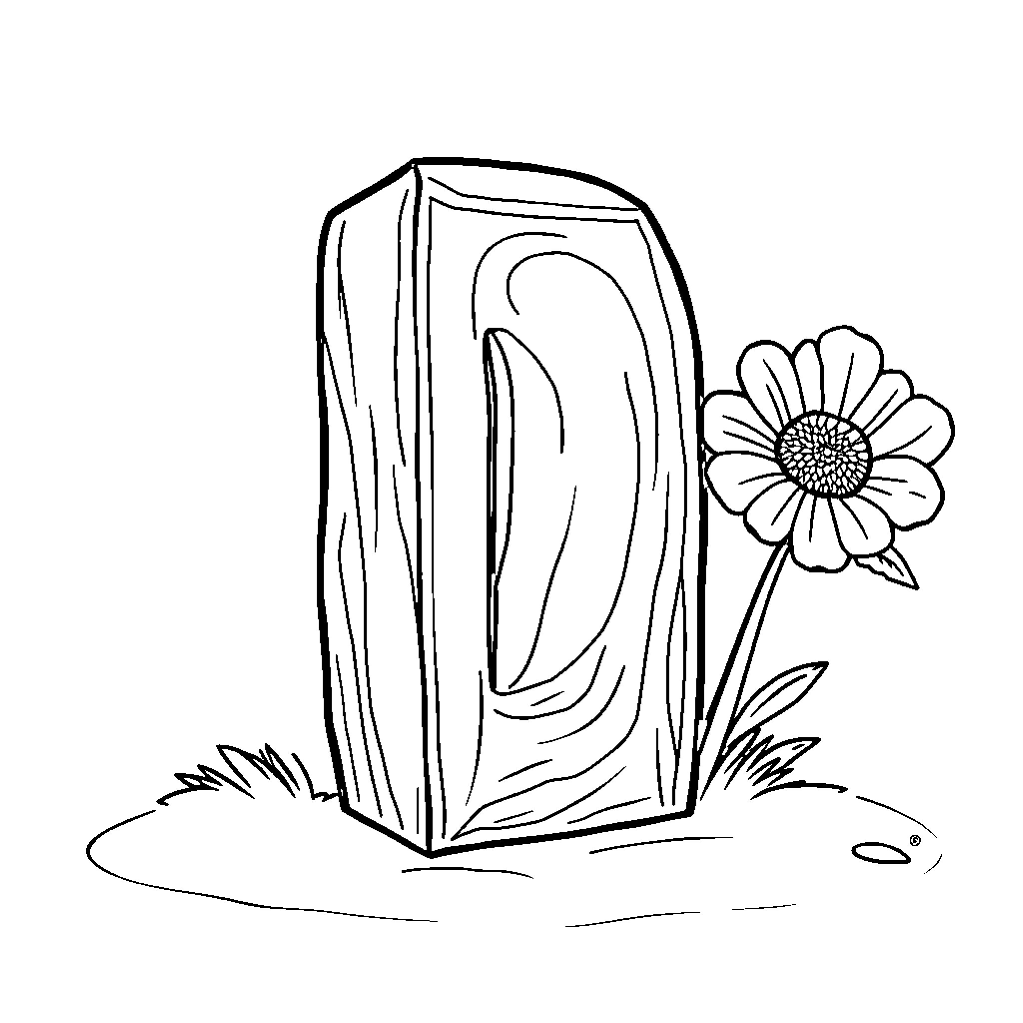 Number Book with Flower on Grass Coloring Page (free black-and-white line drawing printable PDF for all, from beginners to advanced learners, including children, teens, adults, and seniors)