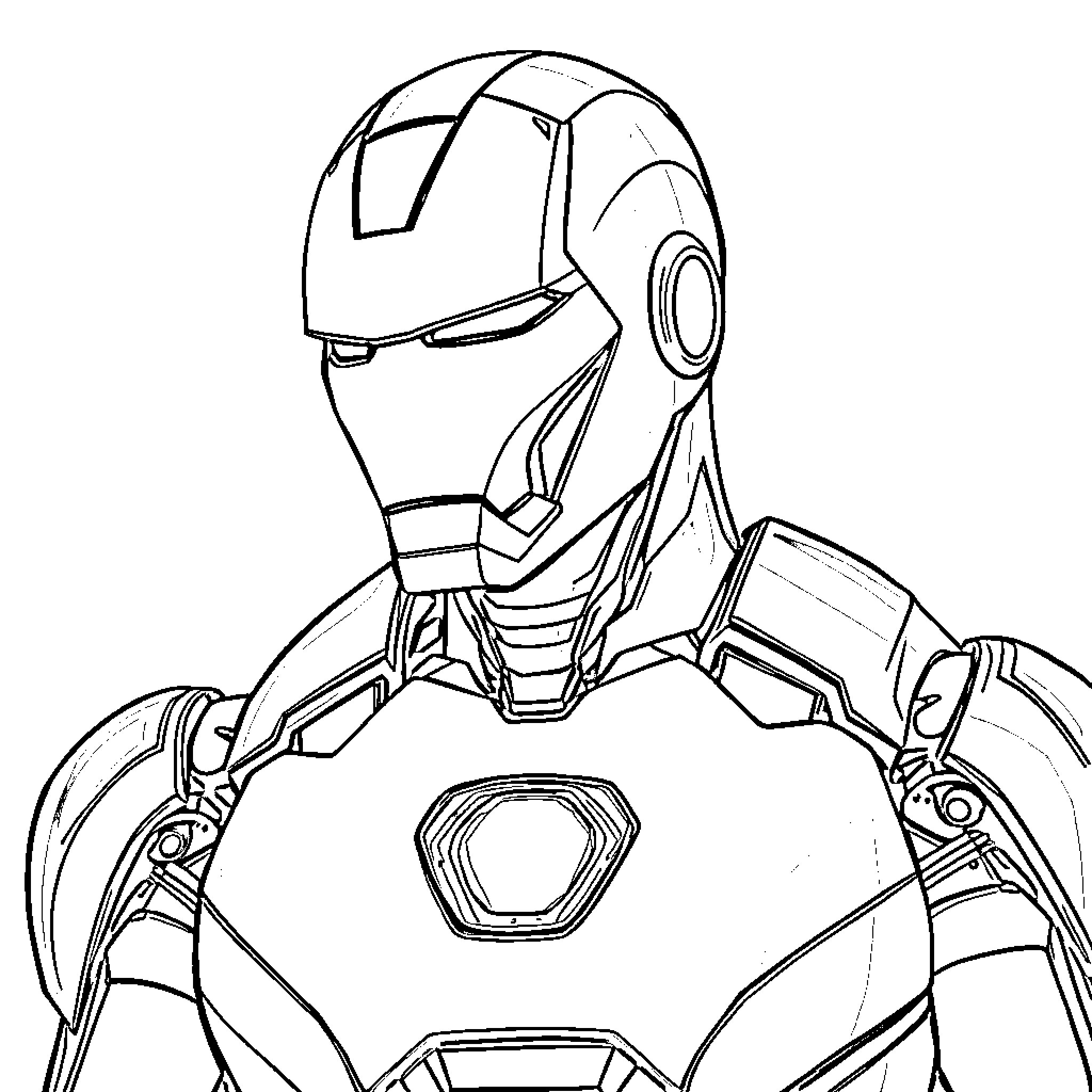 Iron Man Superhero Suit in Action Coloring Page (free black-and-white line drawing printable PDF for all, from beginners to advanced learners, including children, teens, adults, and seniors)