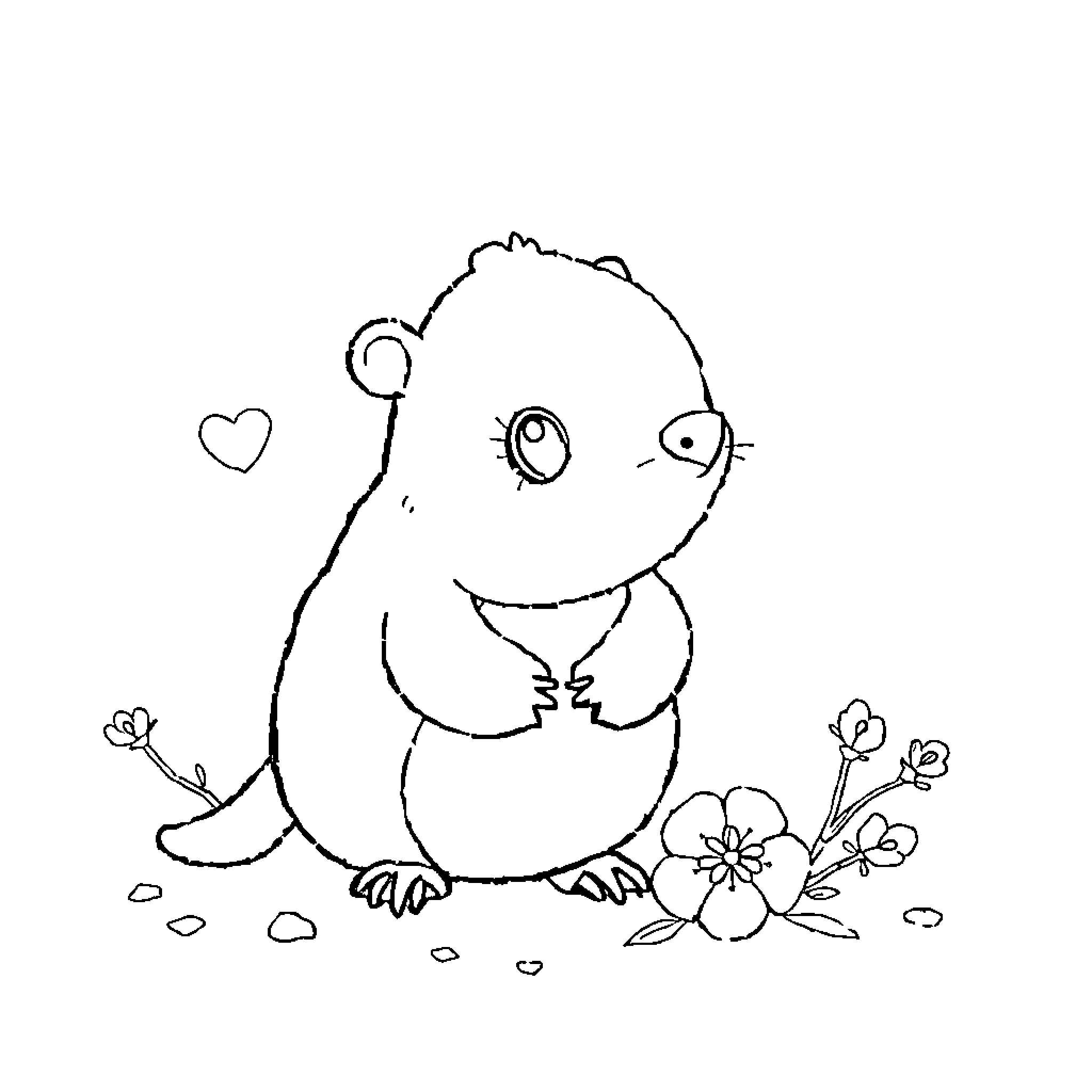 Hedgehog sitting among flowers Coloring Page (free black-and-white line drawing printable PDF for all, from beginners to advanced learners, including children, teens, adults, and seniors)