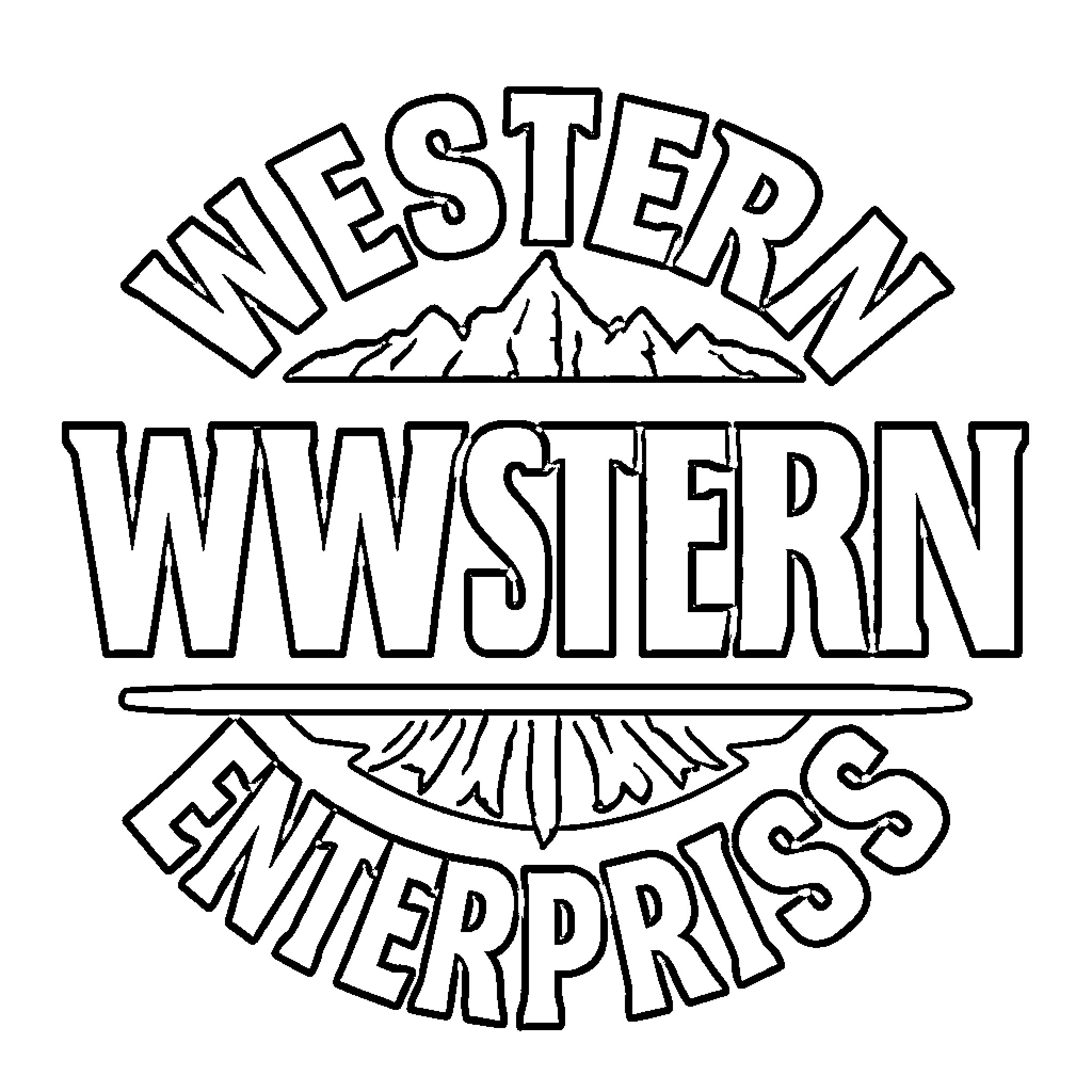 Logo depicting Western enterprise and mountain scenery Coloring Page (free black-and-white line drawing printable PDF for all, from beginners to advanced learners, including children, teens, adults, and seniors)