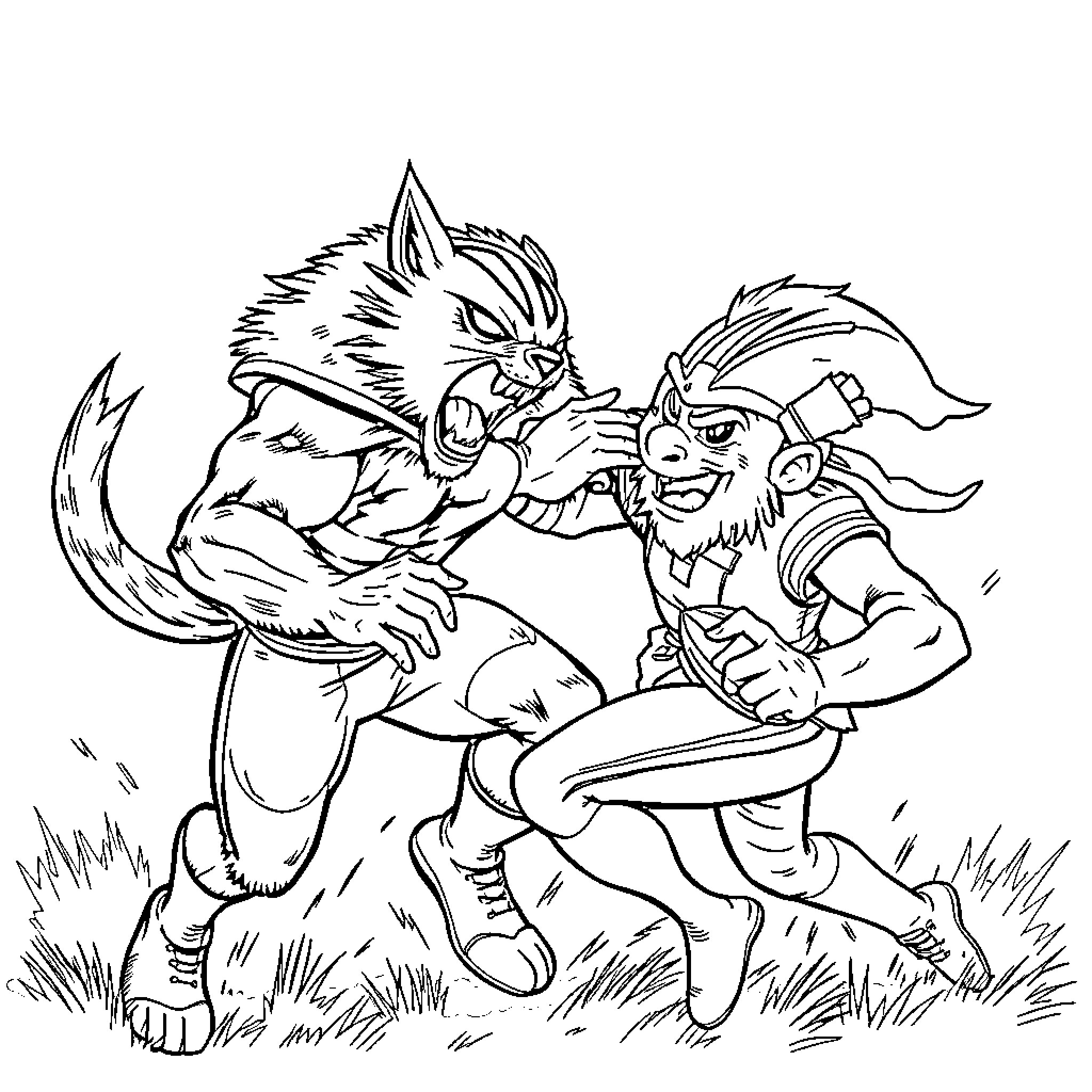 Wolverine engaged in fierce combat with a foe Coloring Page (free black-and-white line drawing printable PDF for all, from beginners to advanced learners, including children, teens, adults, and seniors)