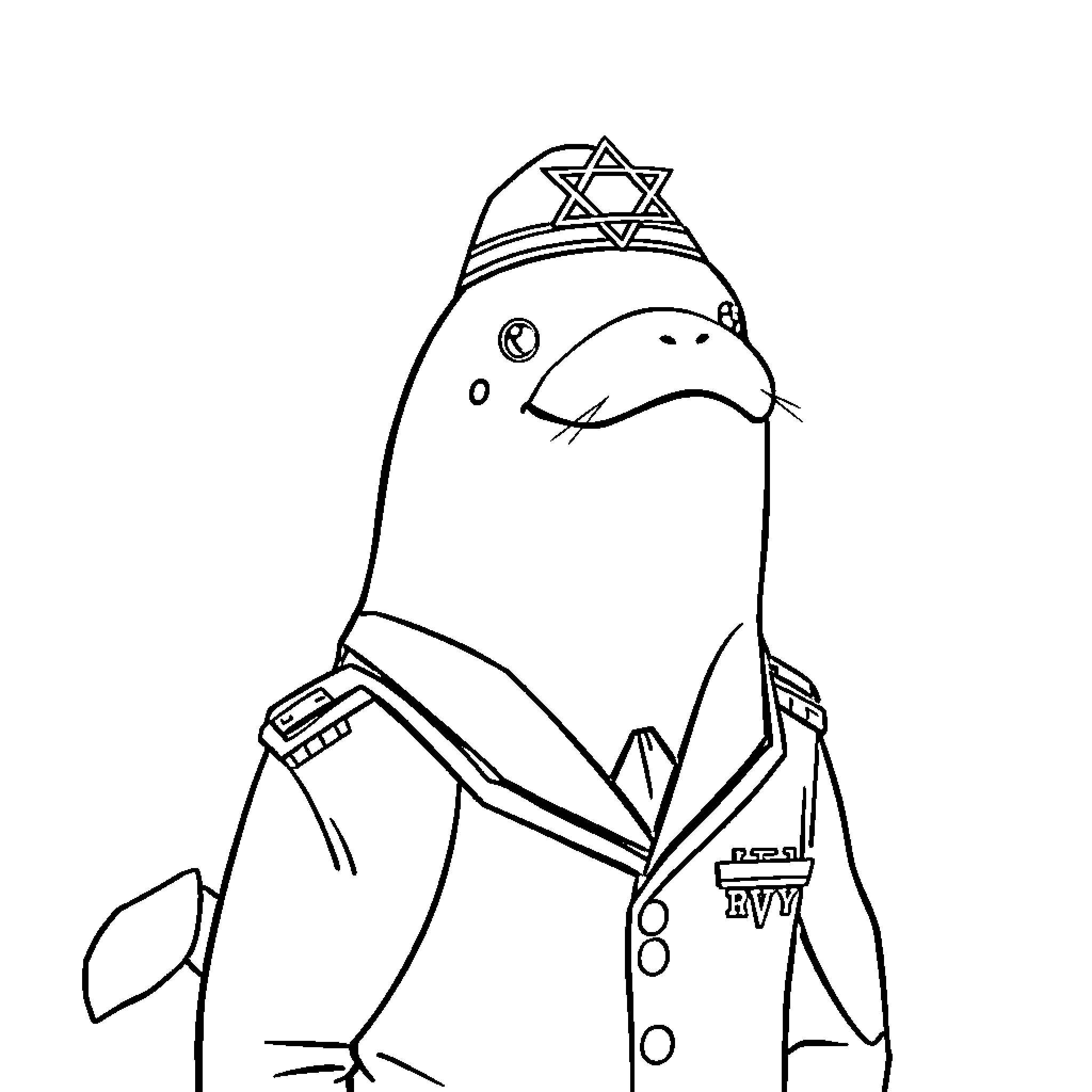 Beluga Whale dressed in traditional Jewish clothing Coloring Page (free black-and-white line drawing printable PDF for all, from beginners to advanced learners, including children, teens, adults, and seniors)