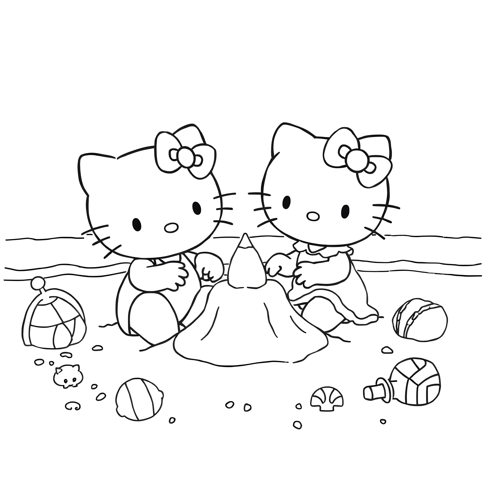 Bluey and friends playing on the beach Coloring Page (free black-and-white line drawing printable PDF for all, from beginners to advanced learners, including children, teens, adults, and seniors)