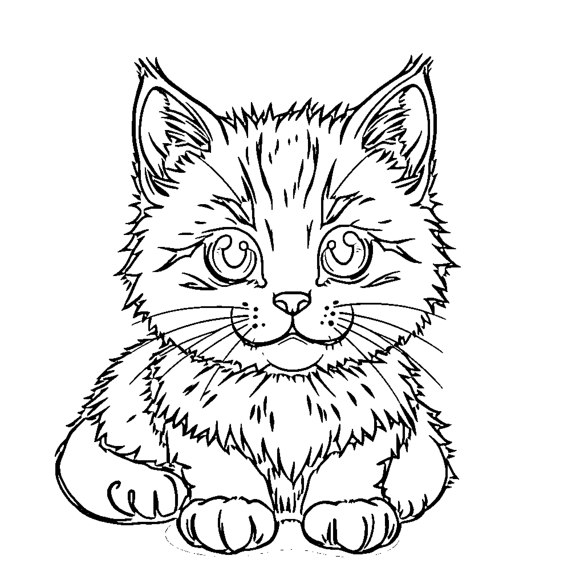 Cat Sketch with Expressive Features Coloring Page (free black-and-white line drawing printable PDF for all, from beginners to advanced learners, including children, teens, adults, and seniors)