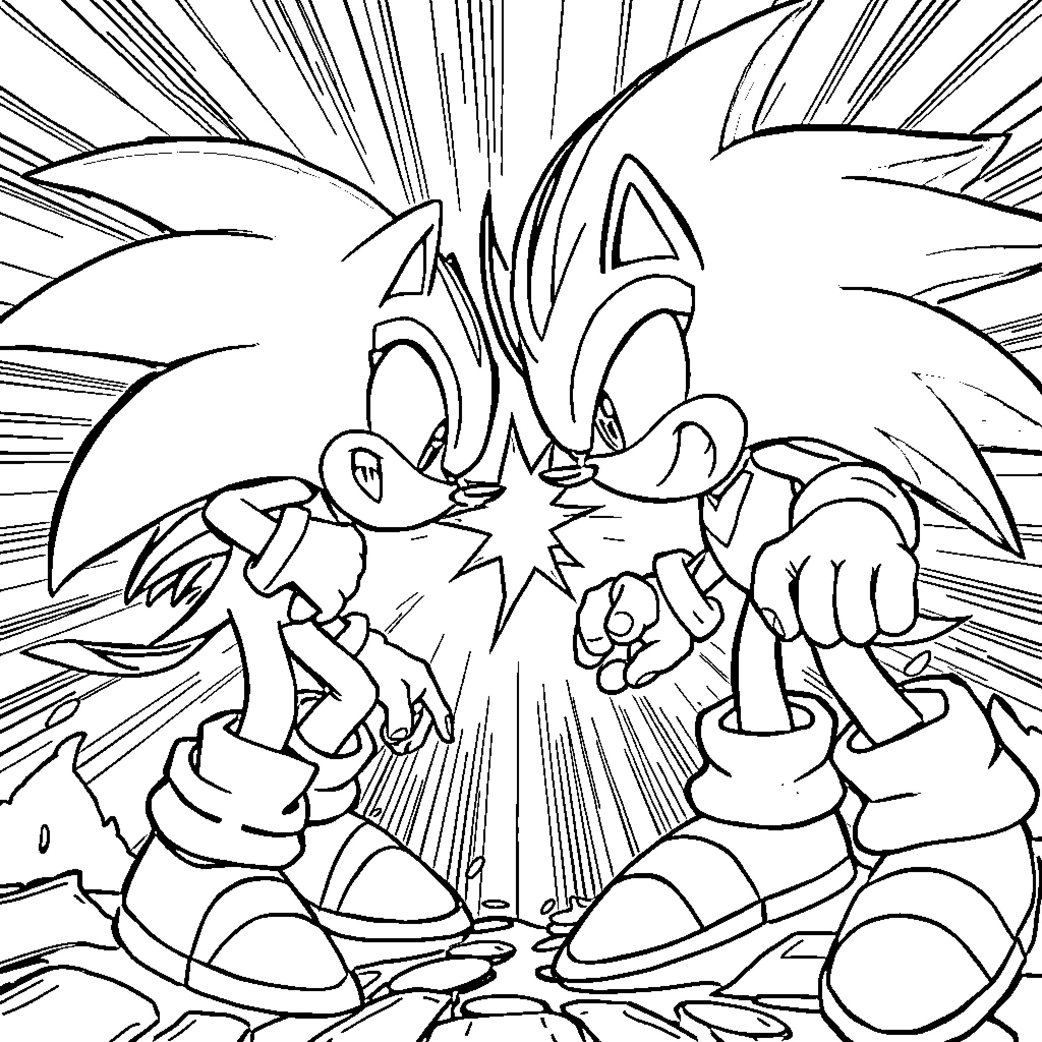 Hedgehog striking fierce poses in dynamic action scene Coloring Page (free black-and-white line drawing printable PDF for all, from beginners to advanced learners, including children, teens, adults, and seniors)