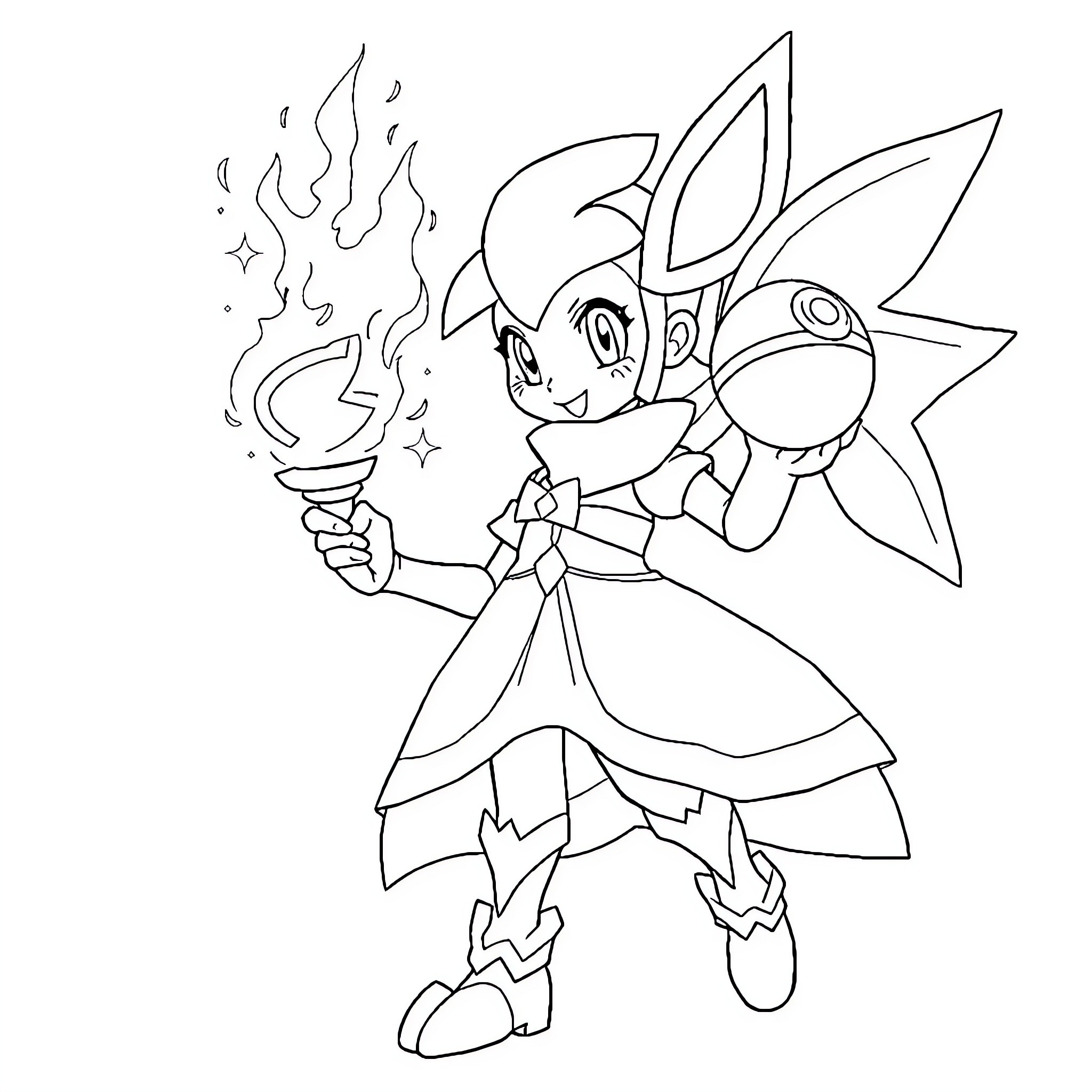 Astrid wielding a magical staff Coloring Page (free black-and-white line drawing printable PDF for all, from beginners to advanced learners, including children, teens, adults, and seniors)