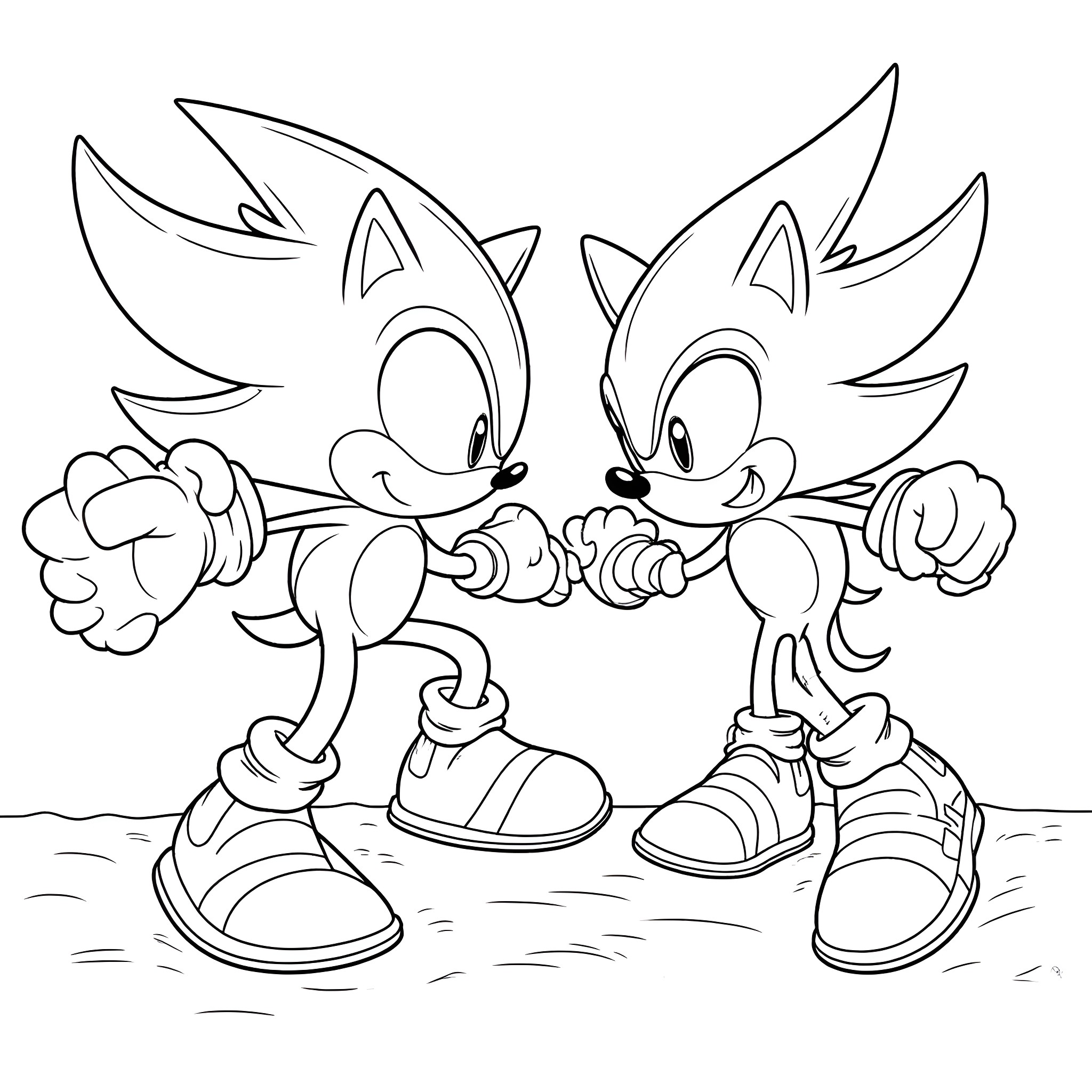 Hedgehog characters in playful poses Coloring Page (free black-and-white line drawing printable PDF for all, from beginners to advanced learners, including children, teens, adults, and seniors)