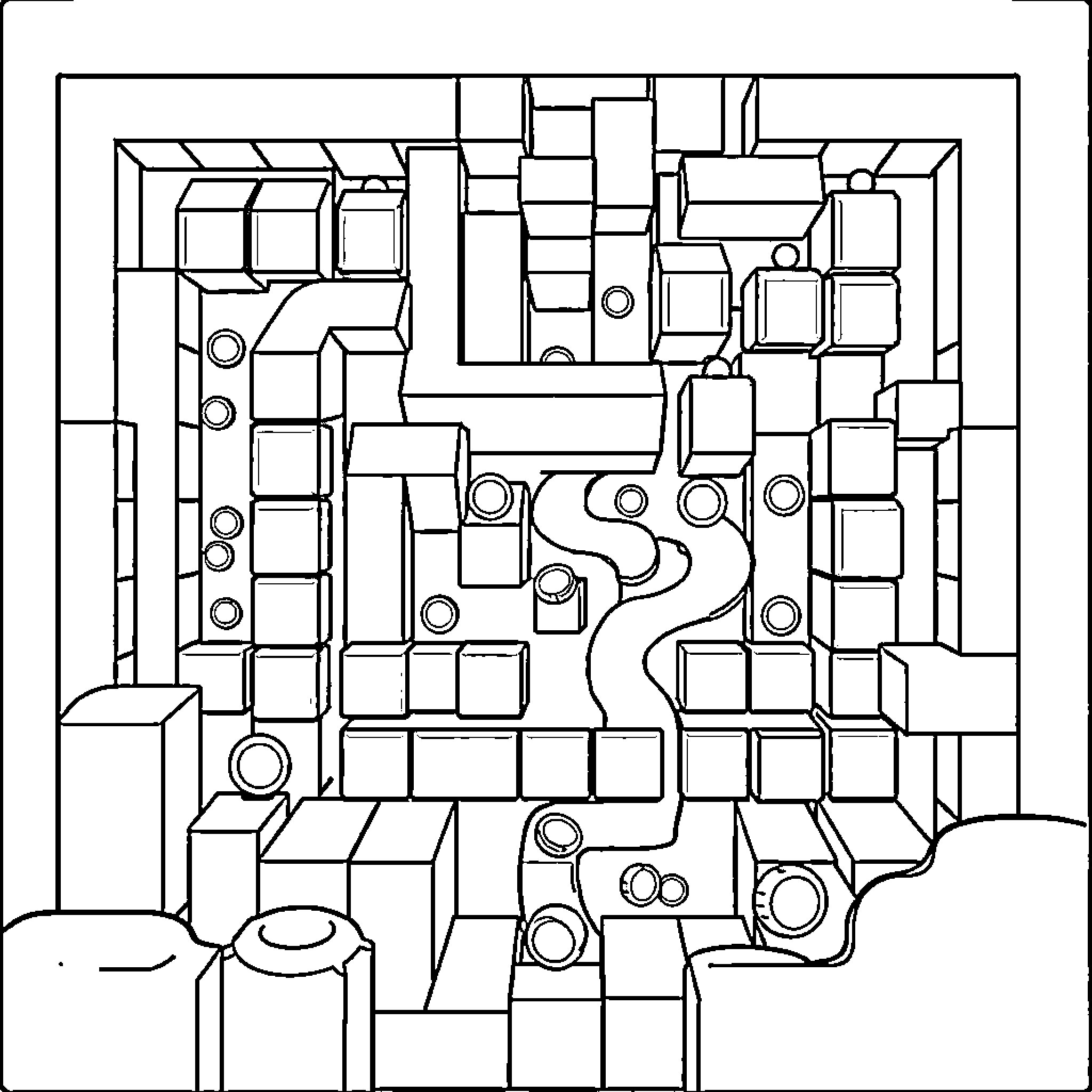 Mario's Abstract Geometric Adventure Coloring Page (free black-and-white line drawing printable PDF for all, from beginners to advanced learners, including children, teens, adults, and seniors)