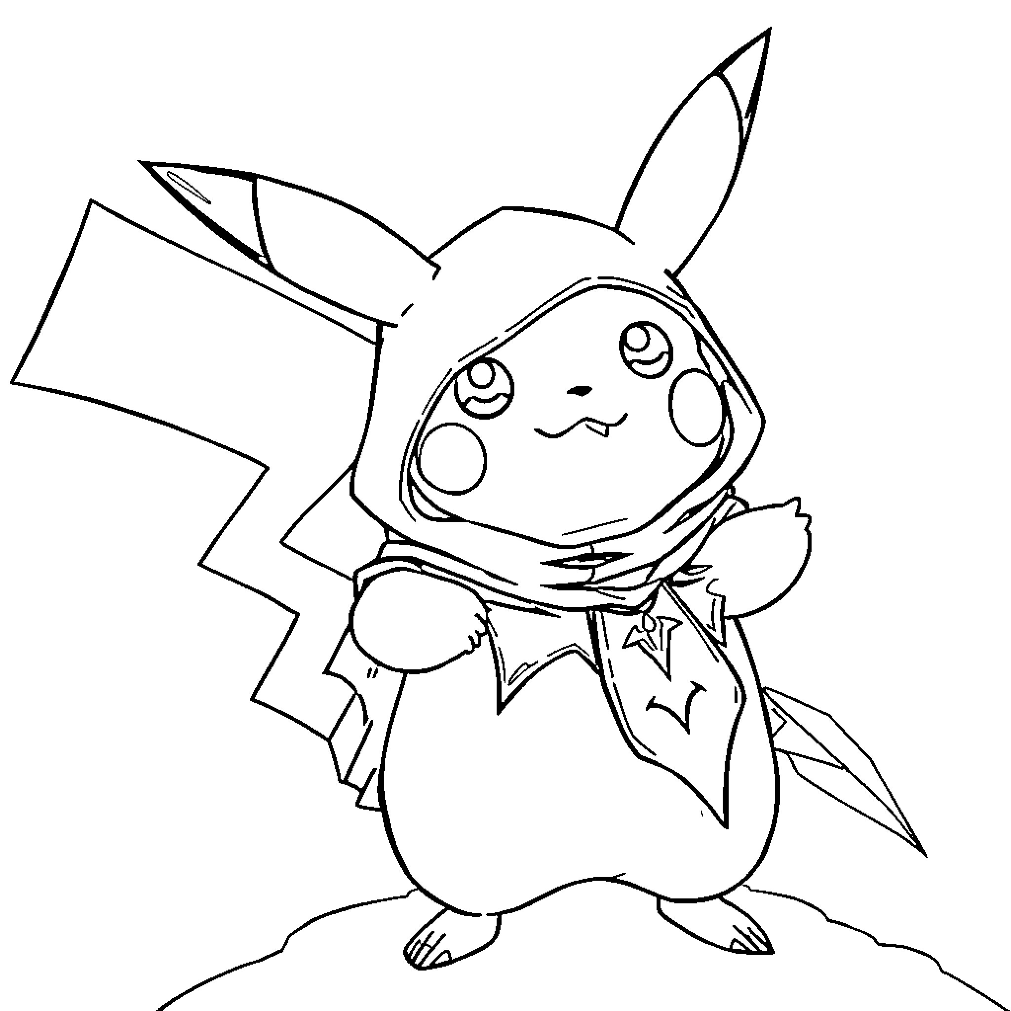 Pikachu in a playful and expressive pose Coloring Page (free black-and-white line drawing printable PDF for all, from beginners to advanced learners, including children, teens, adults, and seniors)