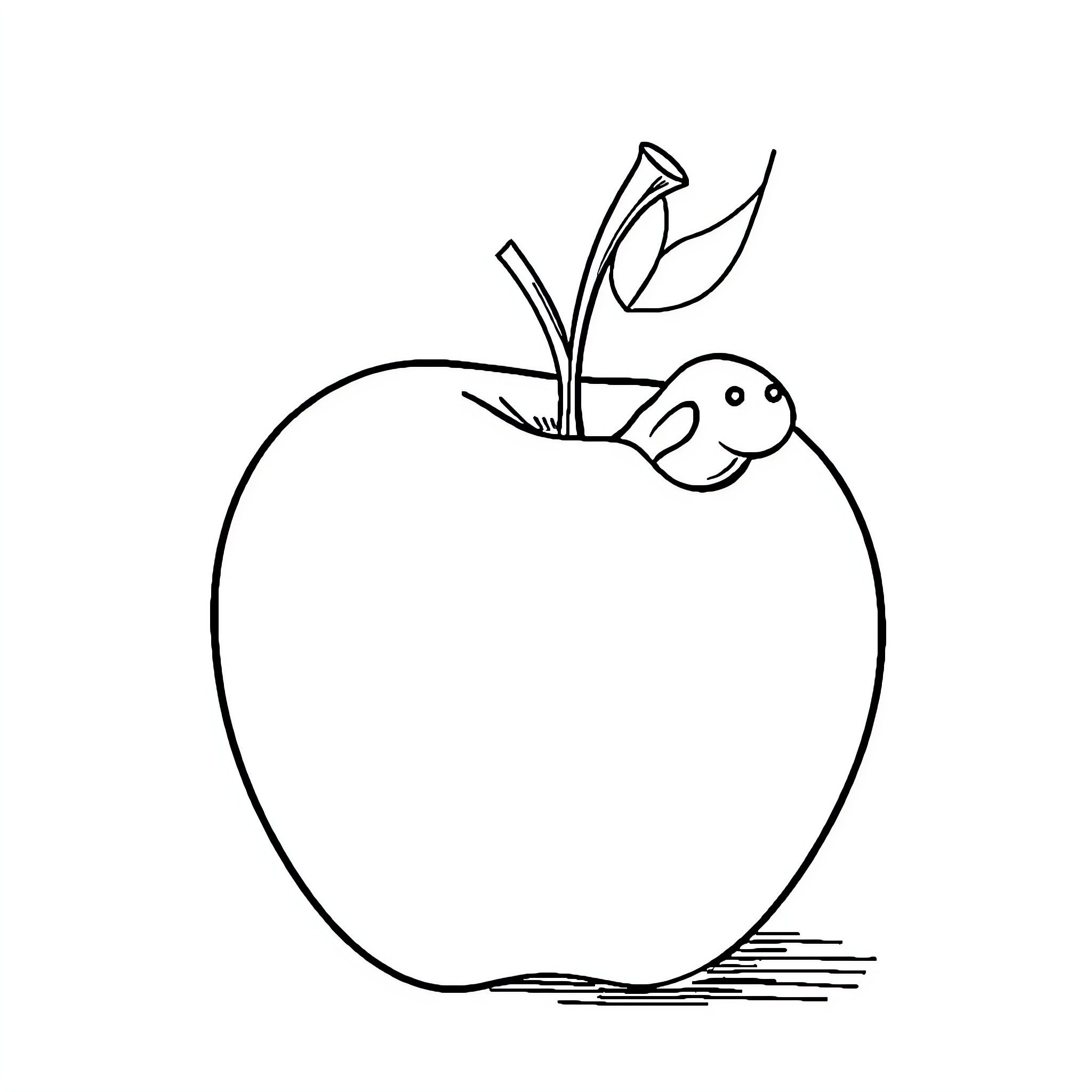 Apple with a Smiley Face Coloring Page (free black-and-white line drawing printable PDF for all, from beginners to advanced learners, including children, teens, adults, and seniors)