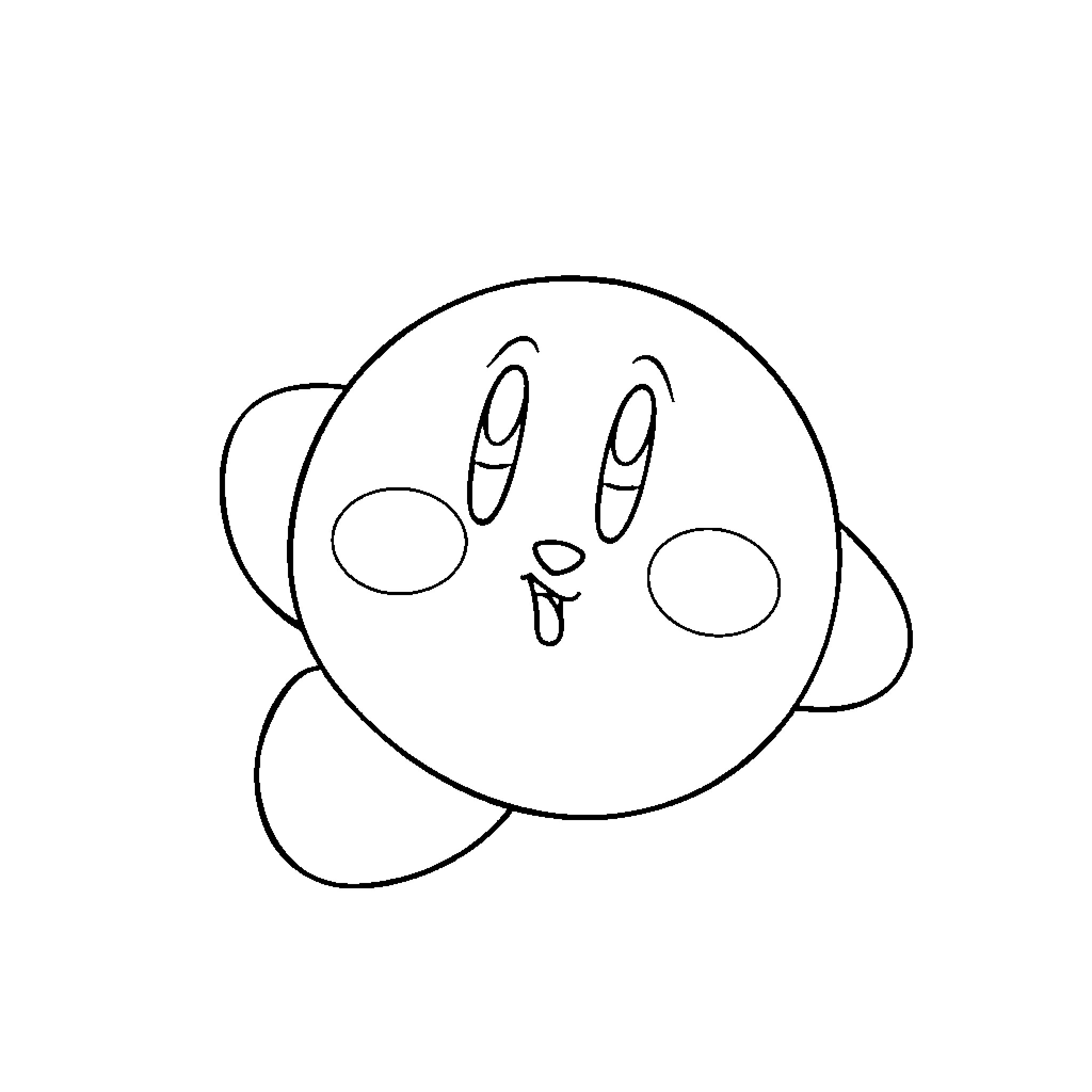 Kirby's Cute and Friendly Expression Coloring Page (free black-and-white line drawing printable PDF for all, from beginners to advanced learners, including children, teens, adults, and seniors)