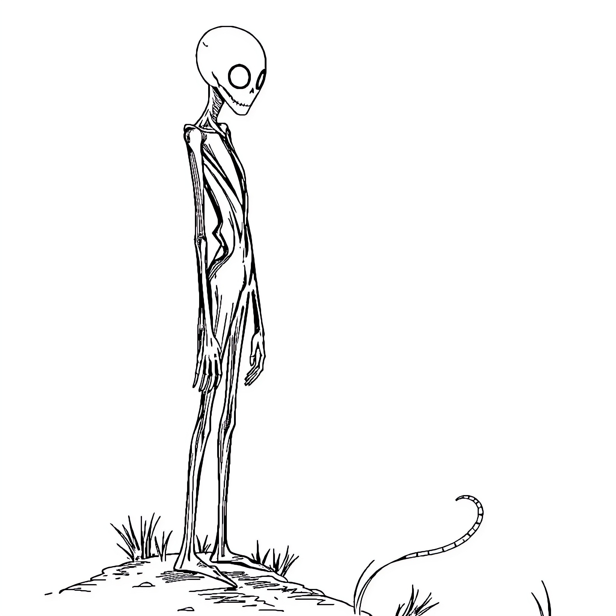 Slenderman stalking in the shadows Coloring Page (free black-and-white line drawing printable PDF for all, from beginners to advanced learners, including children, teens, adults, and seniors)