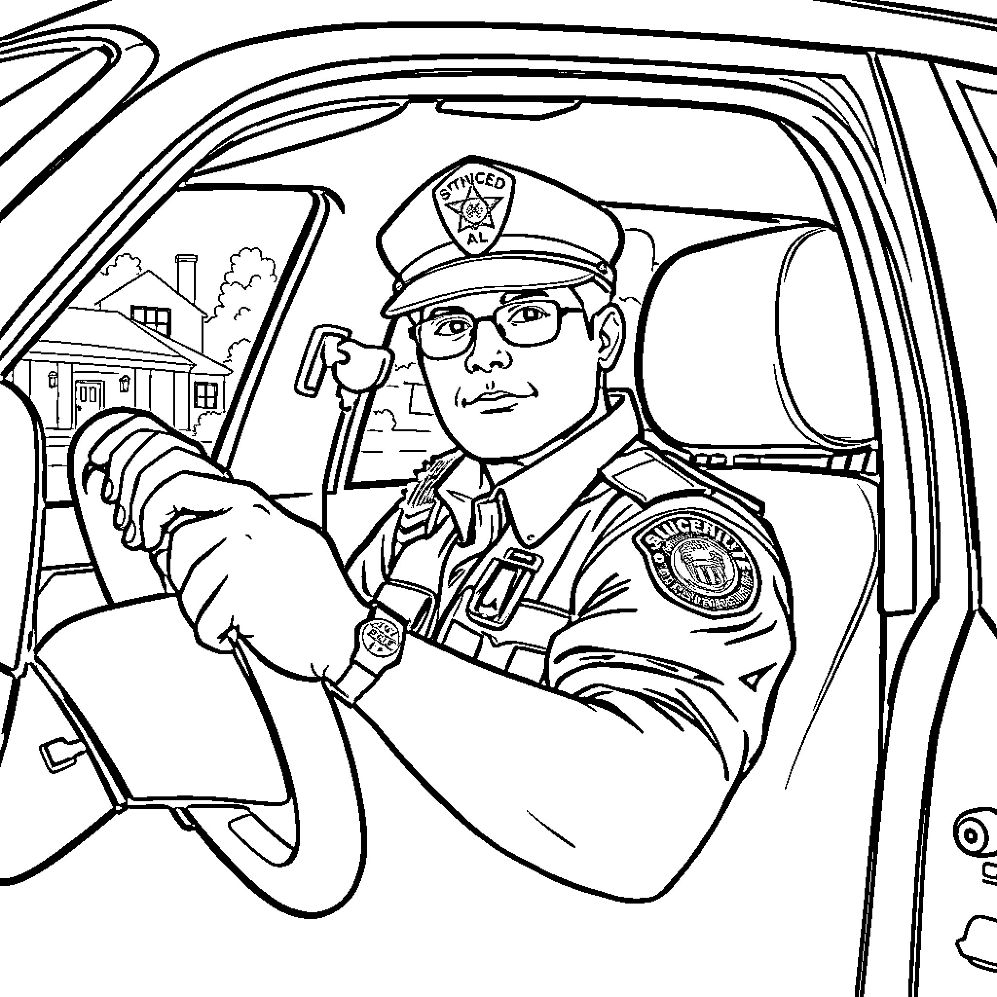 Code Enforcement Officer Diligently Patrolling the Community Coloring Page (free black-and-white line drawing printable PDF for all, from beginners to advanced learners, including children, teens, adults, and seniors)
