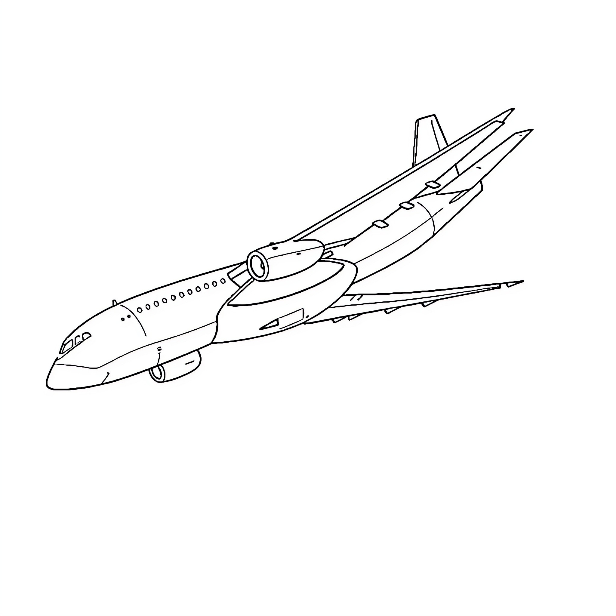 Airplane taking off with speed and power Coloring Page (free black-and-white line drawing printable PDF for all, from beginners to advanced learners, including children, teens, adults, and seniors)