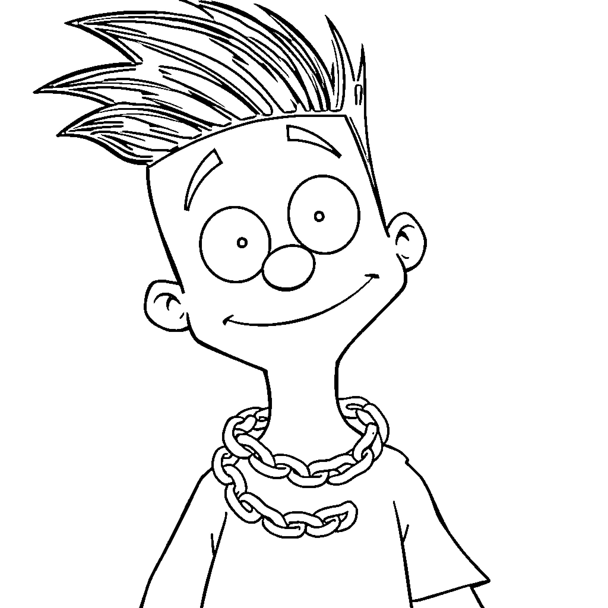Hey Arnold smiling with a chain necklace Coloring Page (free black-and-white line drawing printable PDF for all, from beginners to advanced learners, including children, teens, adults, and seniors)
