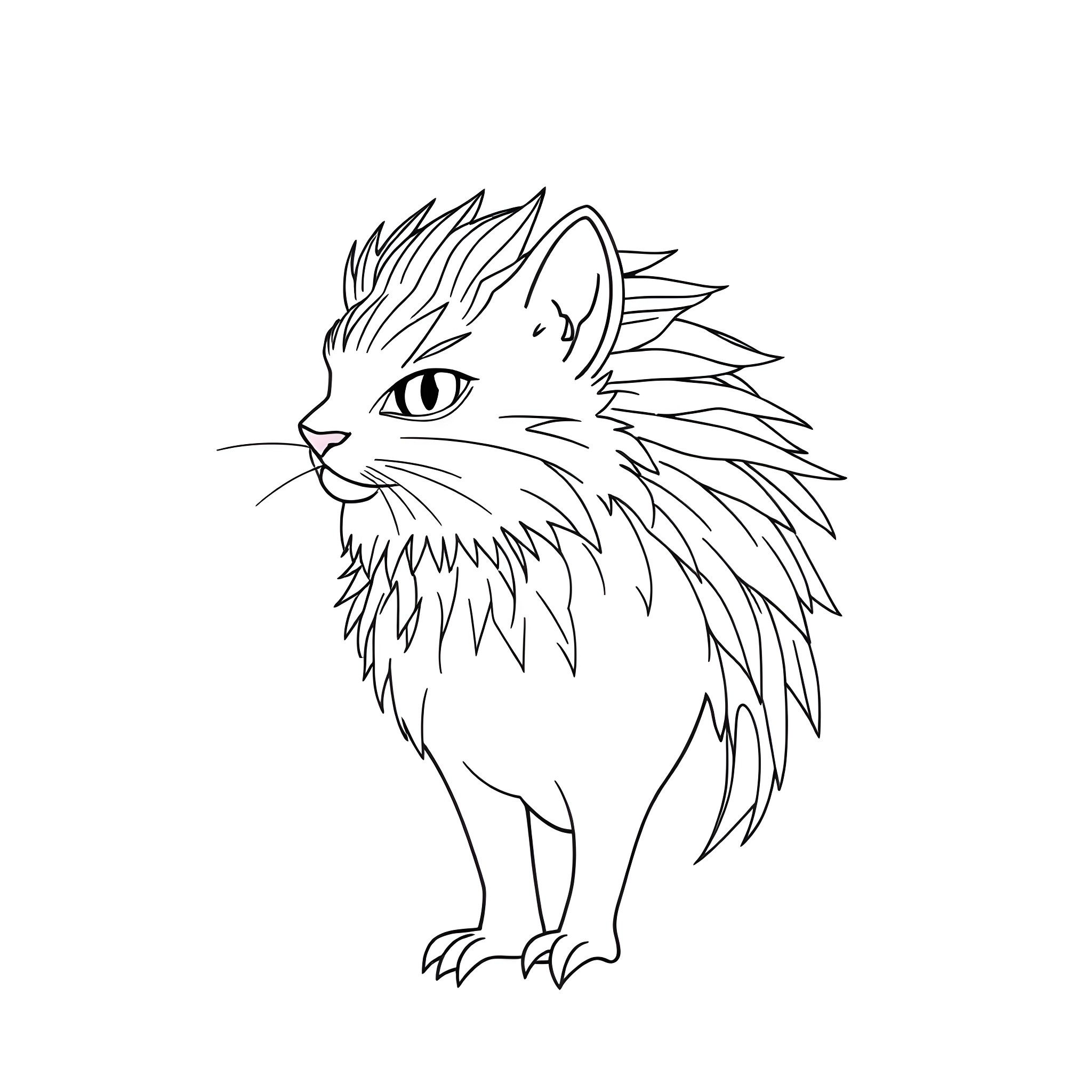 Girl drawing a fluffy cat with piercing eyes Coloring Page (free black-and-white line drawing printable PDF for all, from beginners to advanced learners, including children, teens, adults, and seniors)