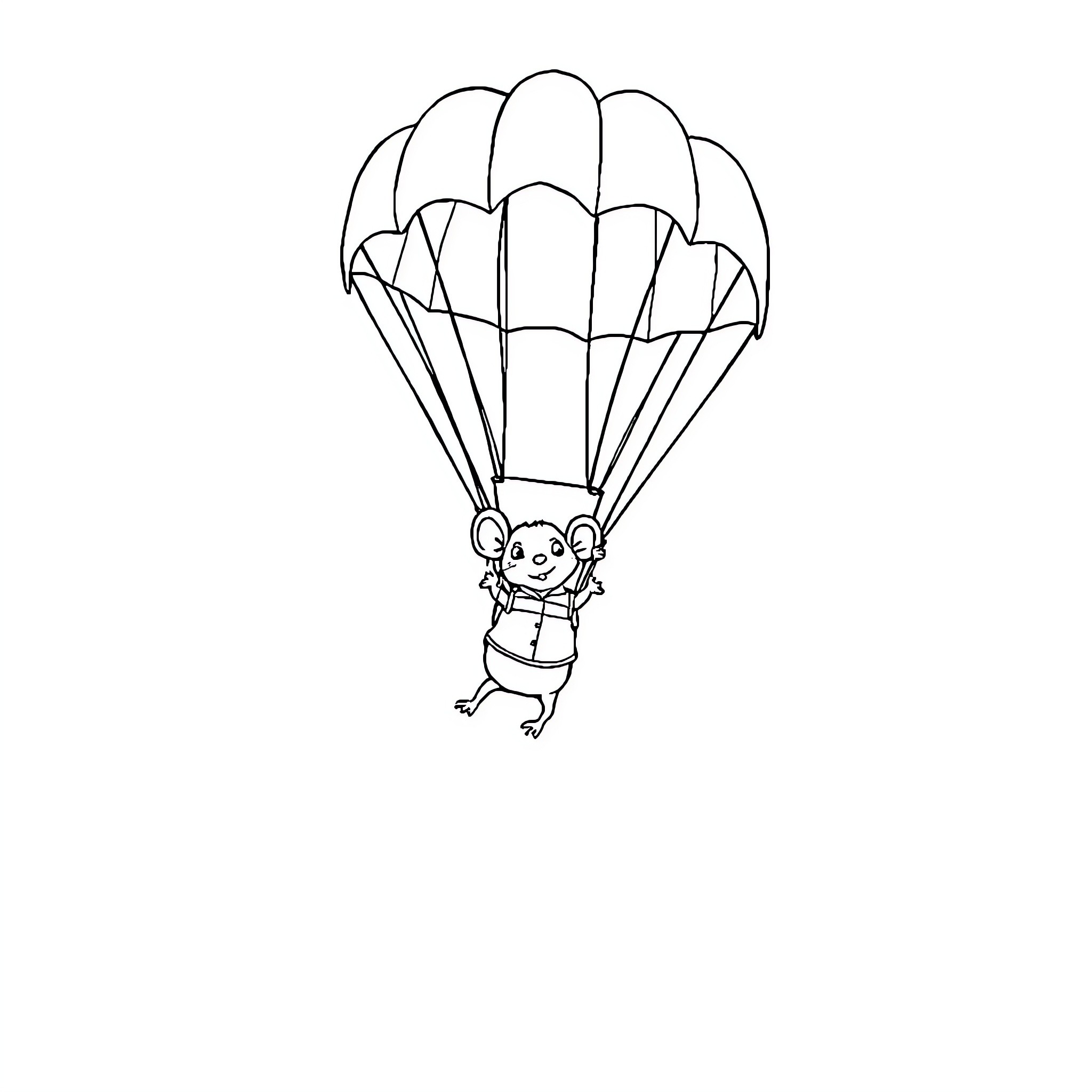 Rat skydiving with parachute Coloring Page (free black-and-white line drawing printable PDF for all, from beginners to advanced learners, including children, teens, adults, and seniors)