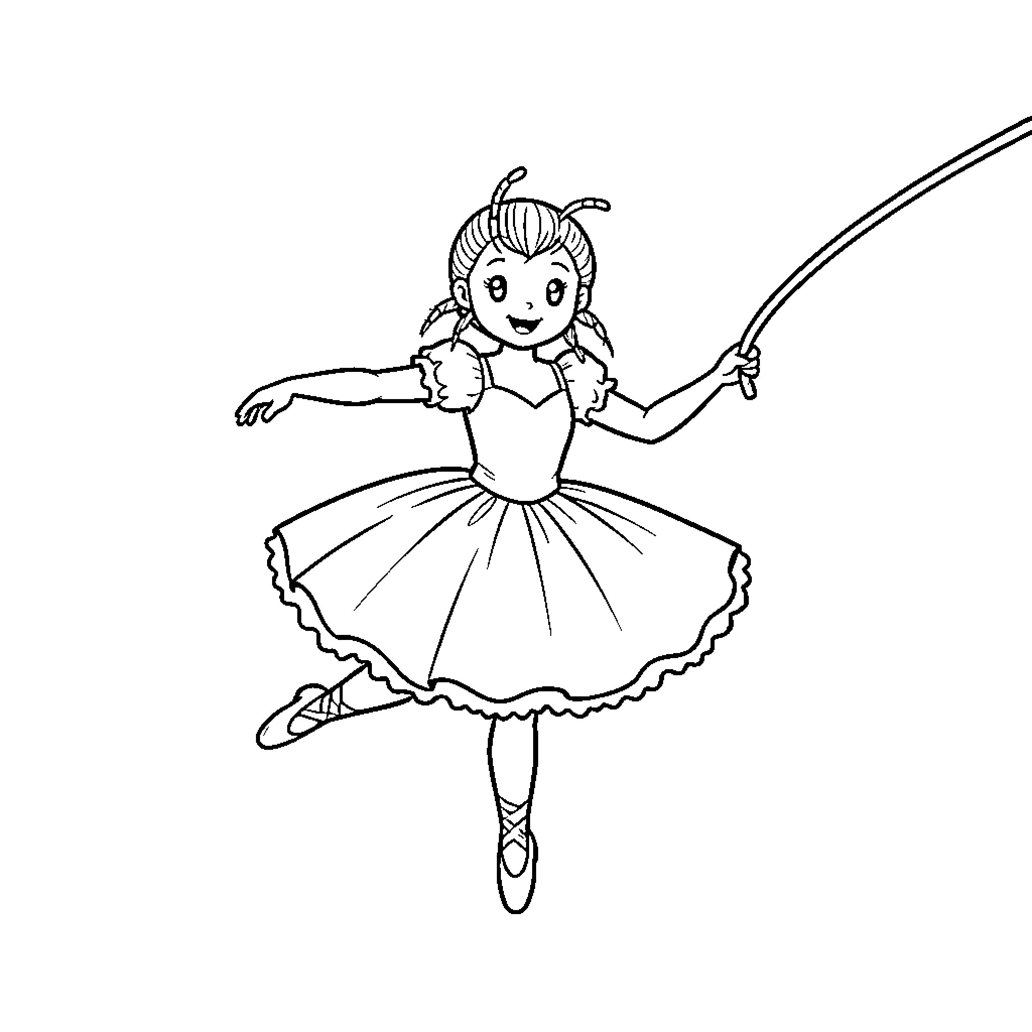 Spider-Inspired Ballerina Dances with Grace Coloring Page (free black-and-white line drawing printable PDF for all, from beginners to advanced learners, including children, teens, adults, and seniors)
