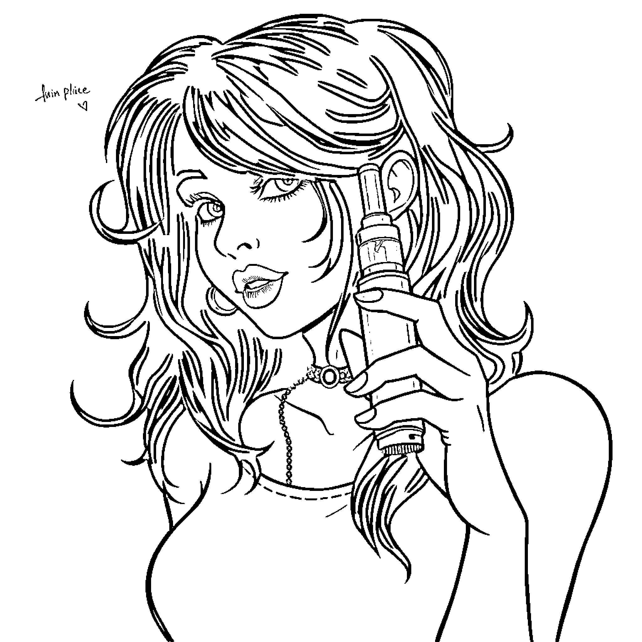 Mari's Stylish Look and Confident Pose Coloring Page (free black-and-white line drawing printable PDF for all, from beginners to advanced learners, including children, teens, adults, and seniors)